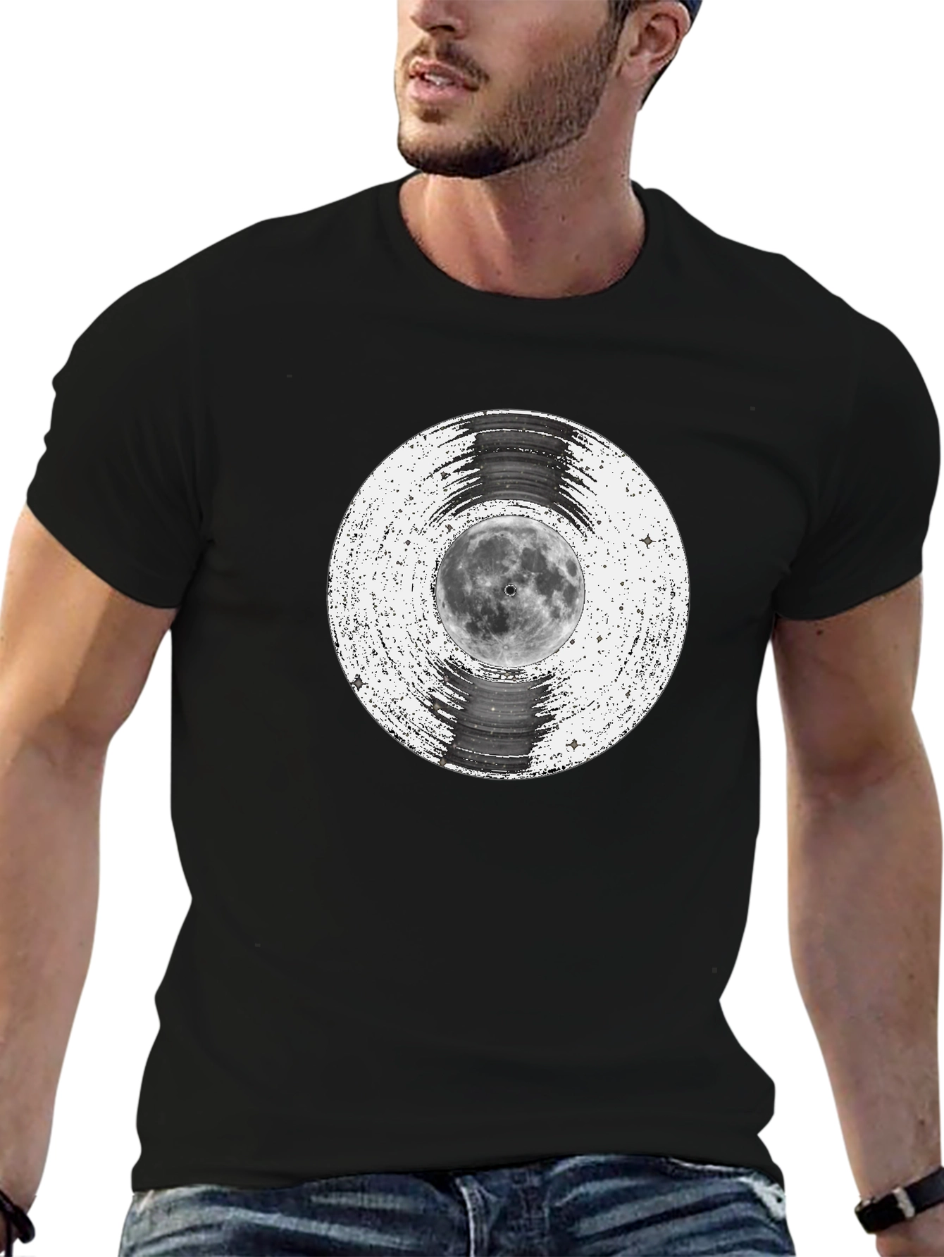 Black Moon Vinyl Record Graphic Tee - Black view 6