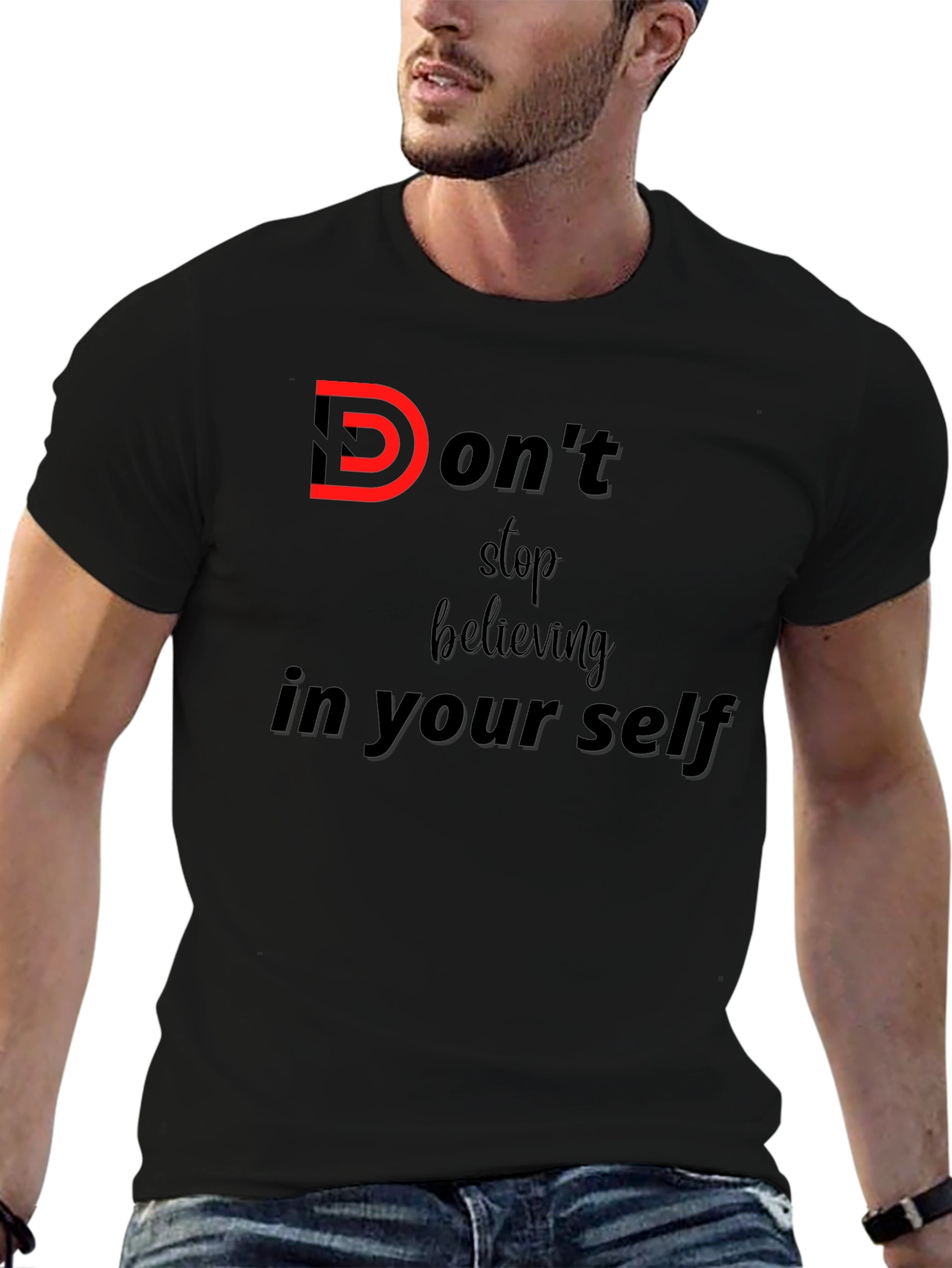 Black Motivational Graphic Tee - Don't Stop Believing view 6