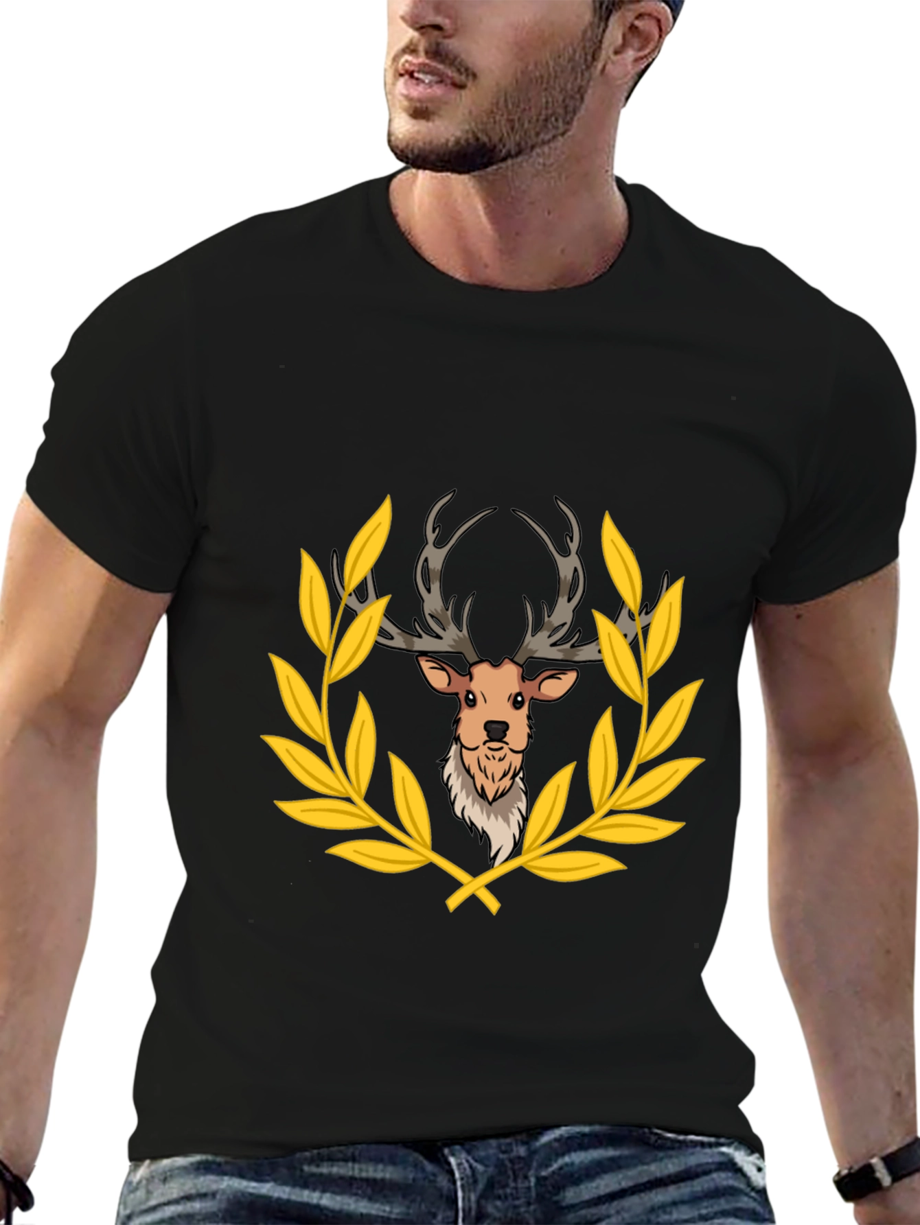 Black Deer Laurel Wreath Black T-Shirt view 6