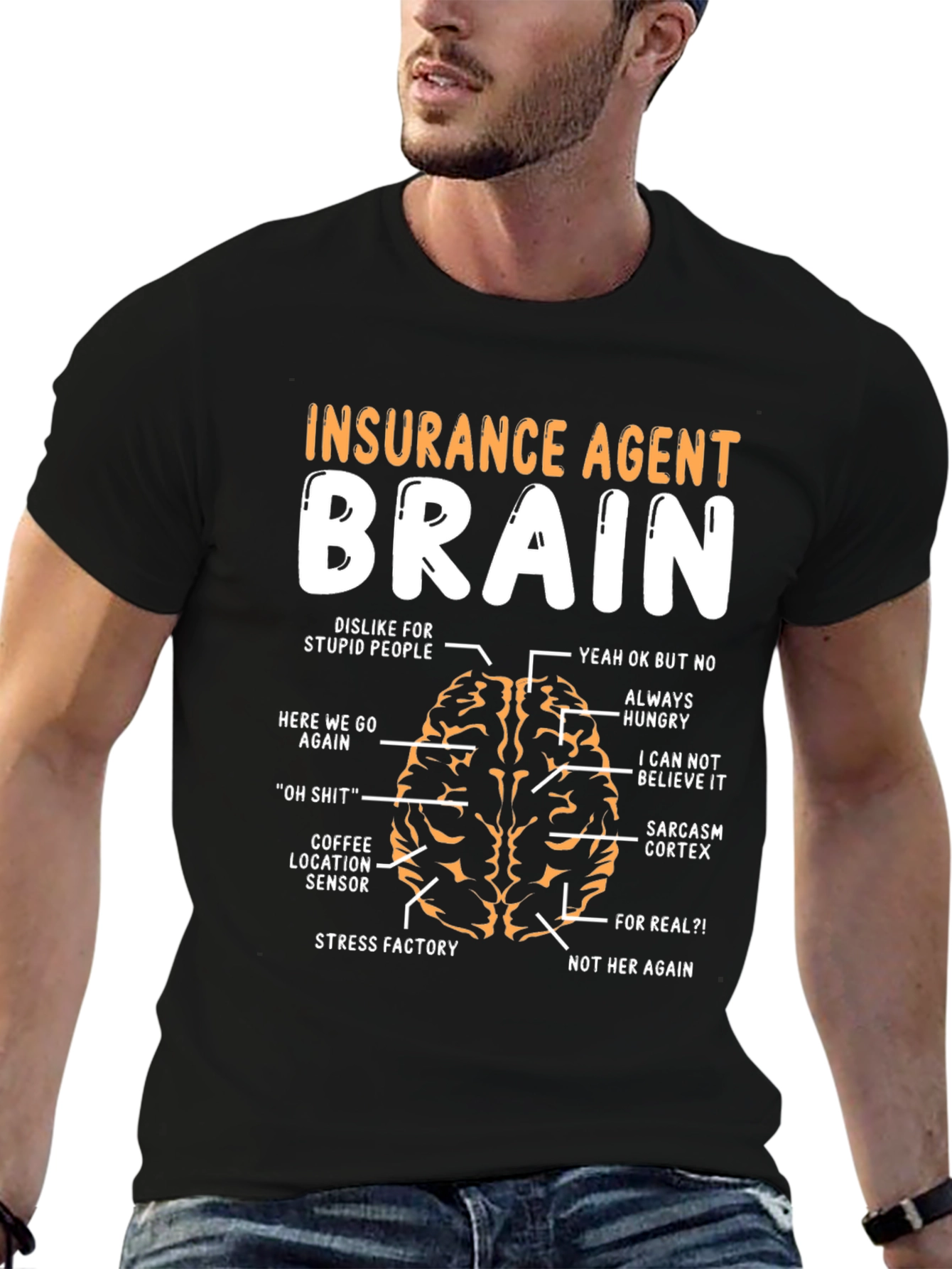 Black Insurance Agent Brain Humor T-Shirt view 6