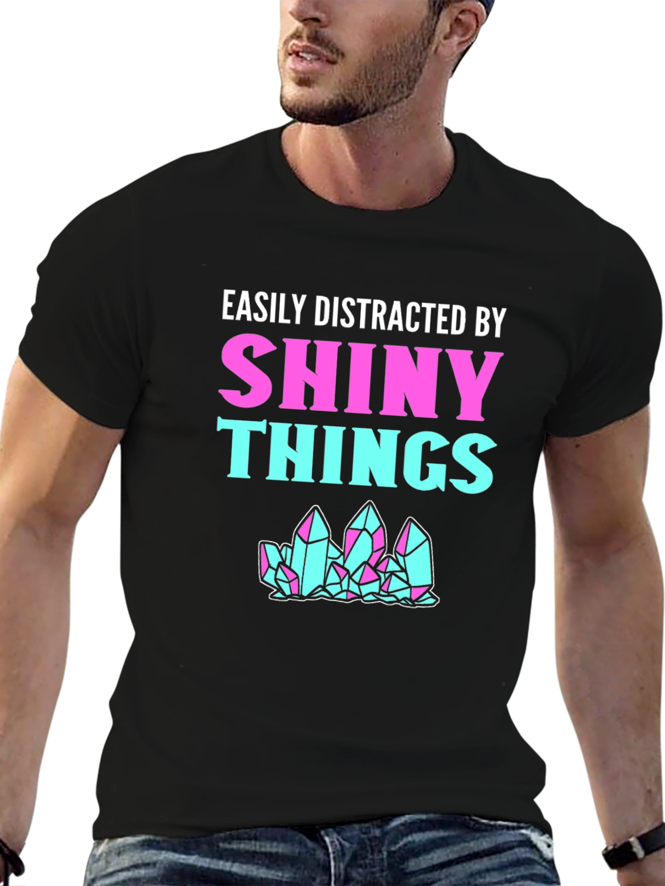 Black Easily Distracted By Shiny Things T-Shirt view 6