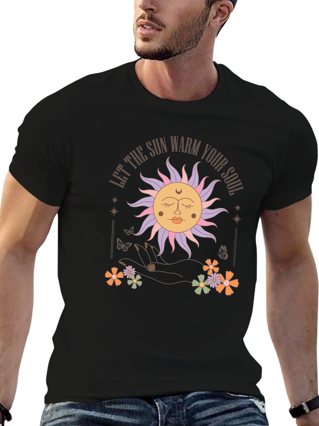 Black Boho Sun Graphic Tee - "Warm Your Soul" view 6