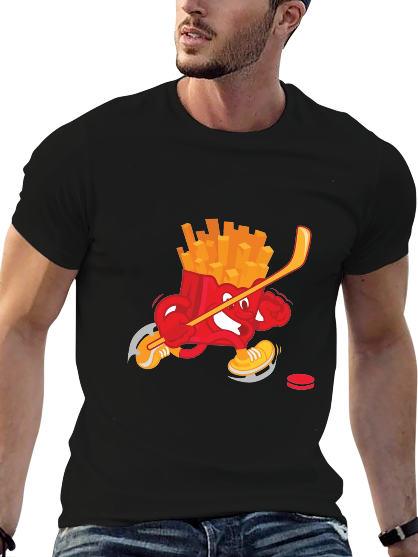 Black Funny Fries Hockey T-Shirt view 6
