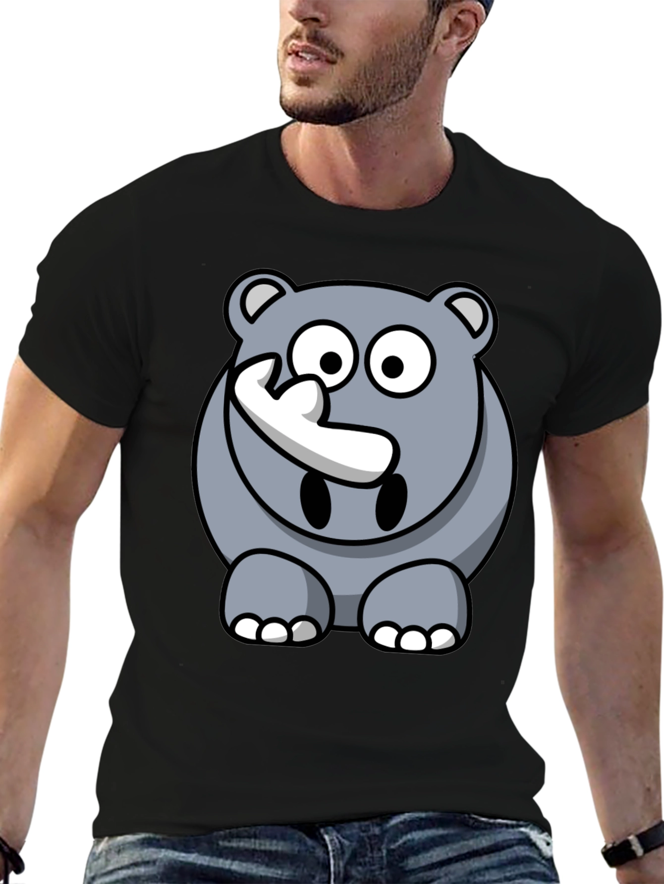 Black Cartoon Rhino Graphic Tee - Men's Black T-Shirt view 6