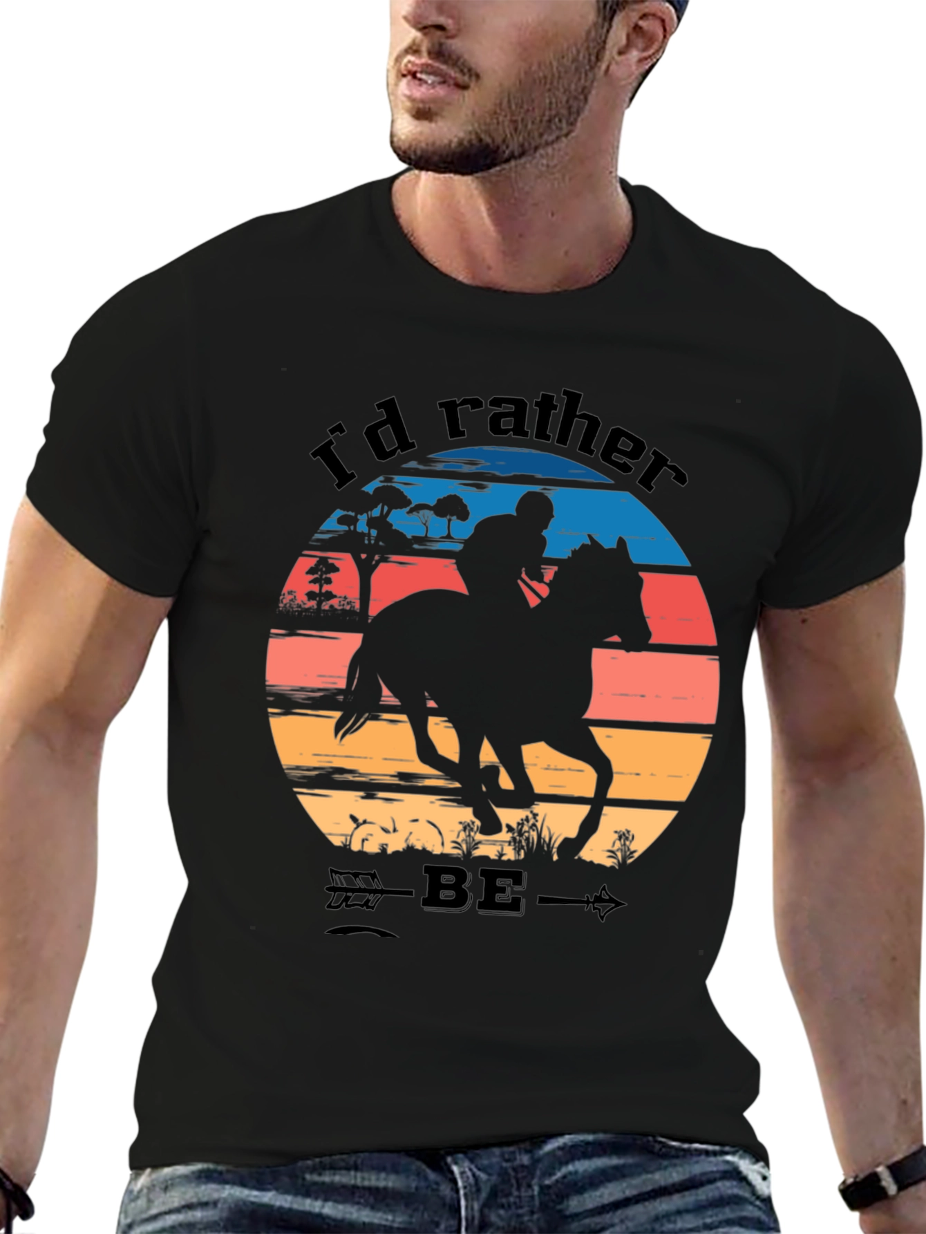 Black Equestrian Sunset T-Shirt - Horse Riding Tee view 6