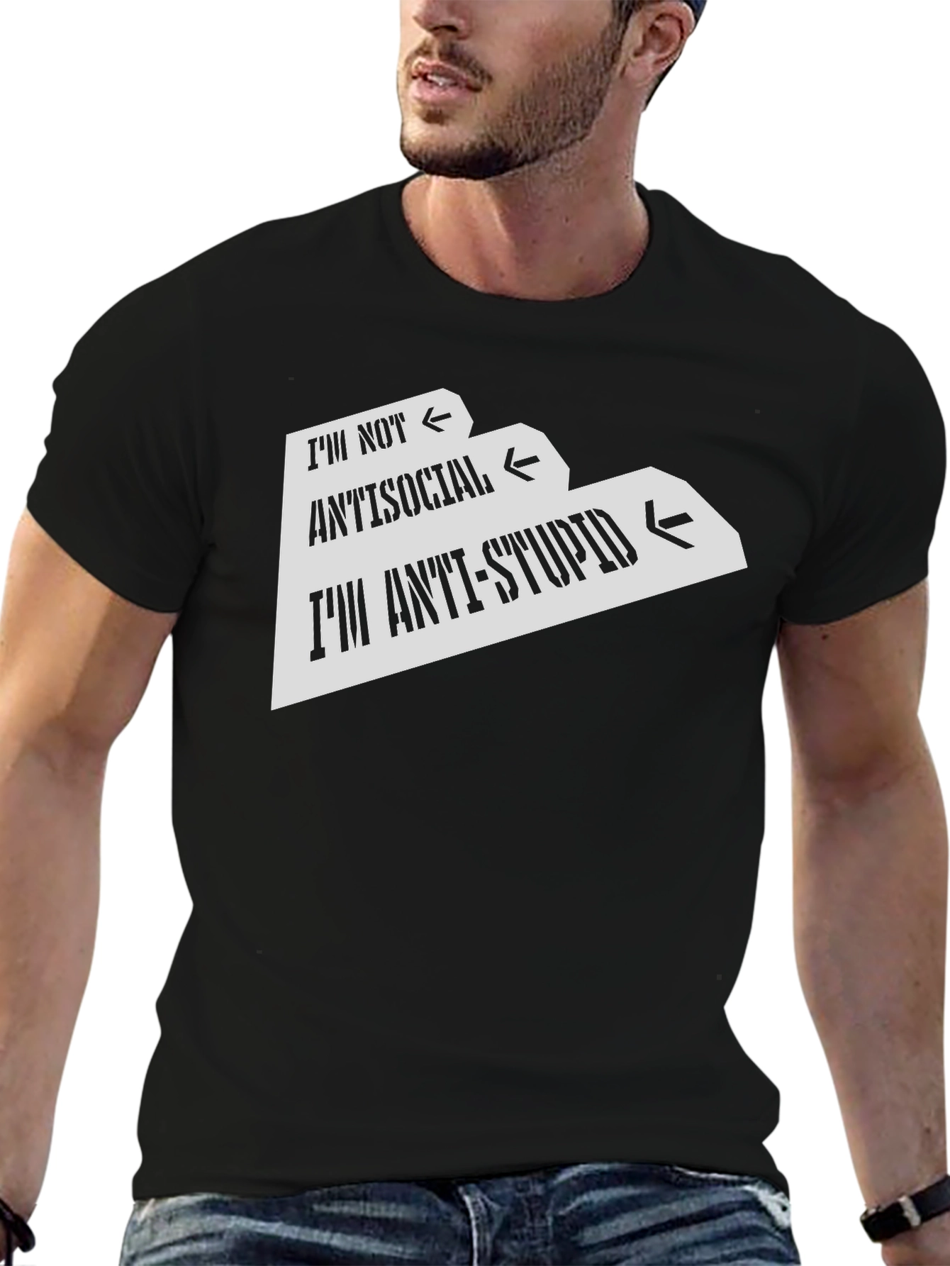 Black Anti-Stupid Graphic Tee - Funny Sarcastic T-Shirt view 6