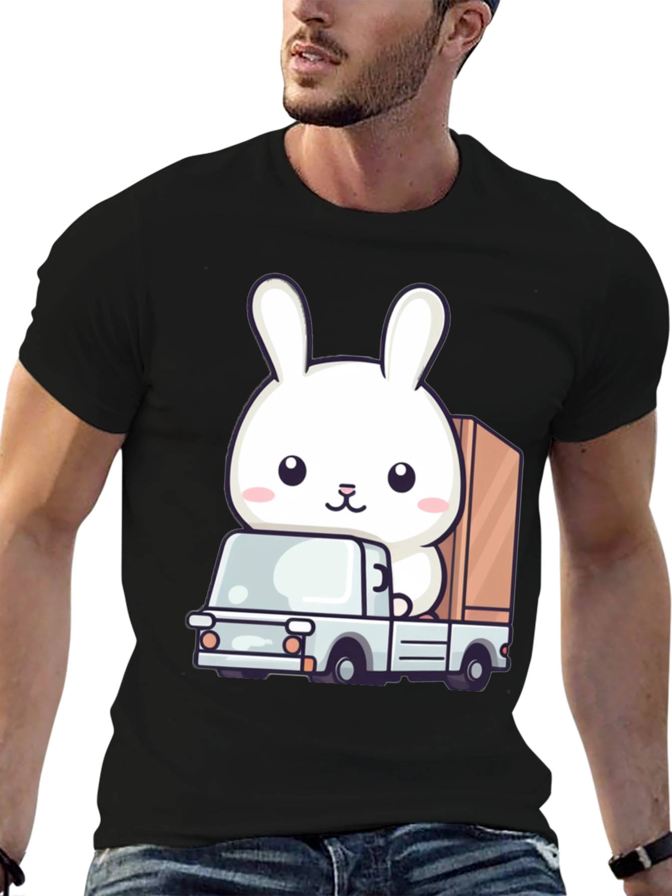 Black Bunny Truck Graphic Tee - Cute Animal Lover Shirt view 6