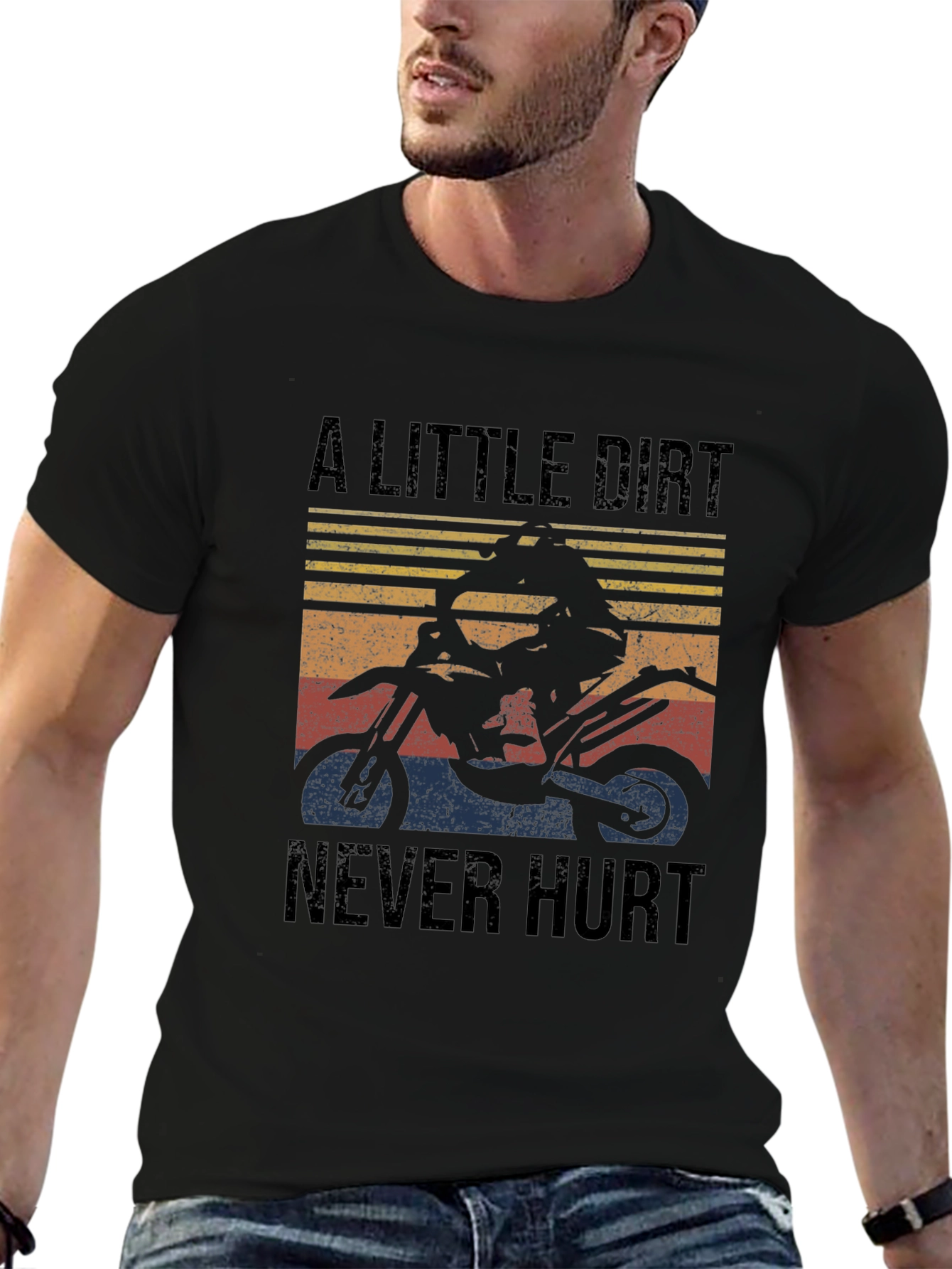 Black A Little Dirt Never Hurt Black T-Shirt - Motocross Rider Design view 6