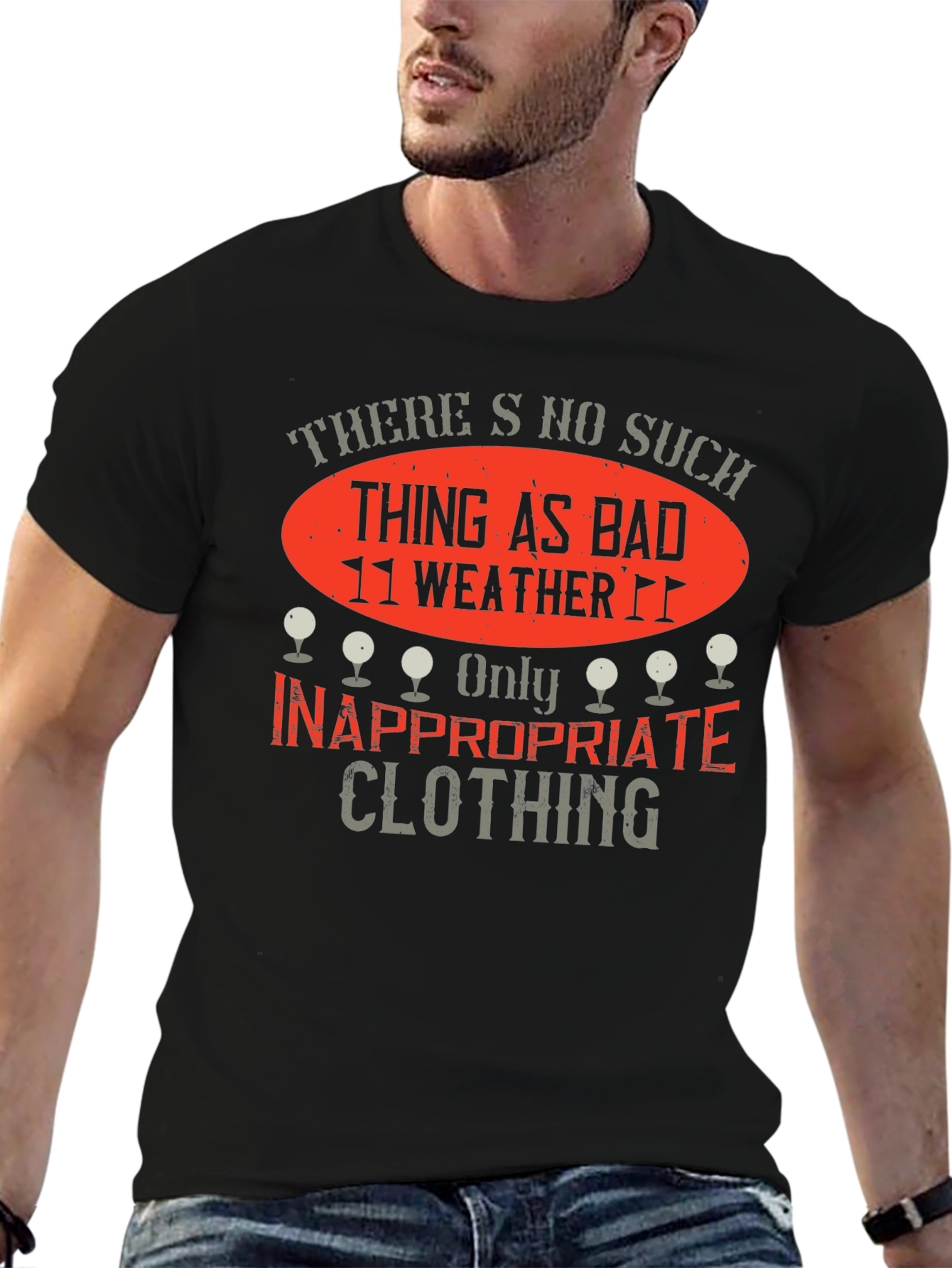 Black Funny Golfing T-Shirt - No Bad Weather view 6