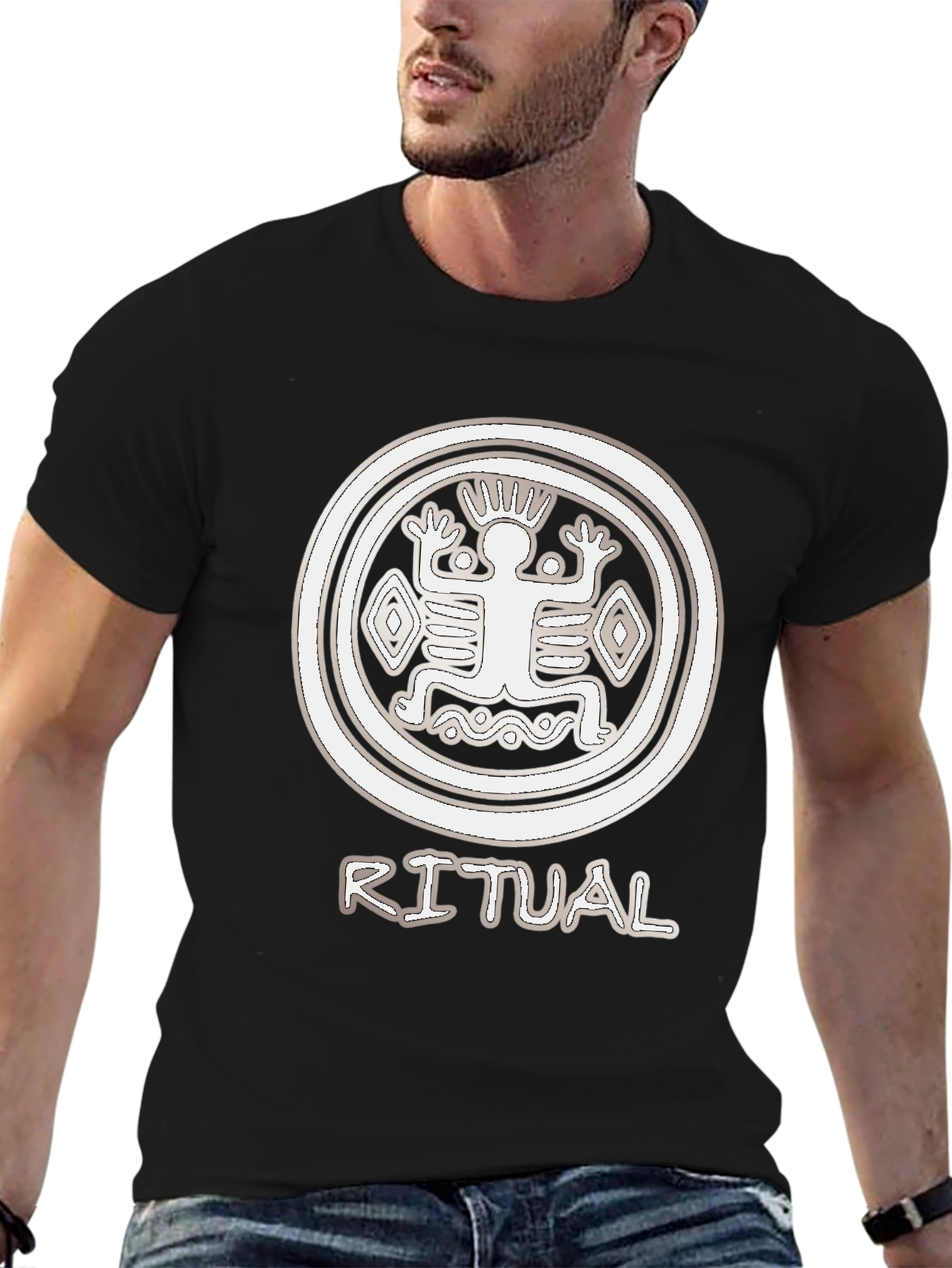 Black Ritual Graphic T-Shirt - Tribal Circle Design view 6