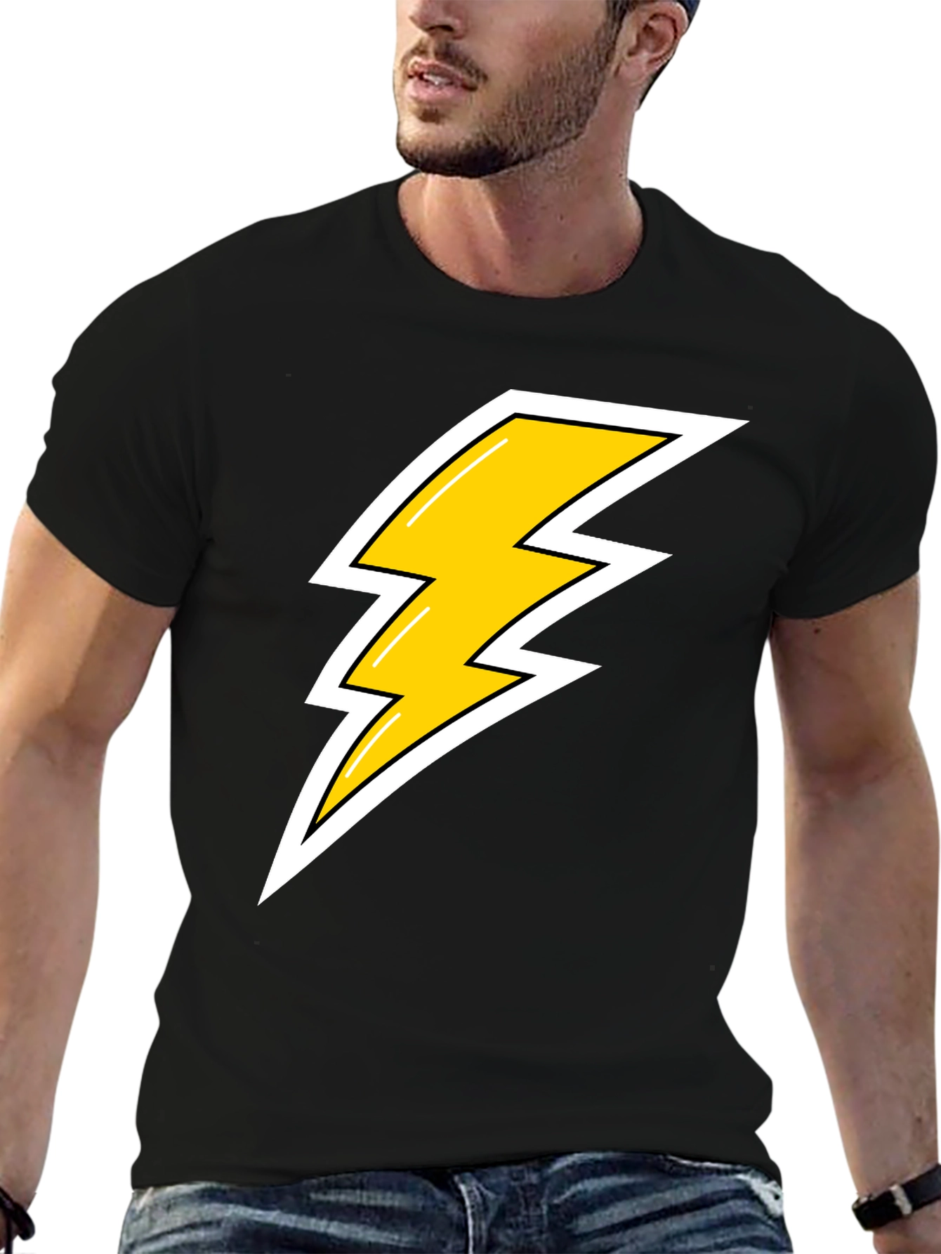 Black Black T-Shirt with Lightning Bolt Graphic view 6