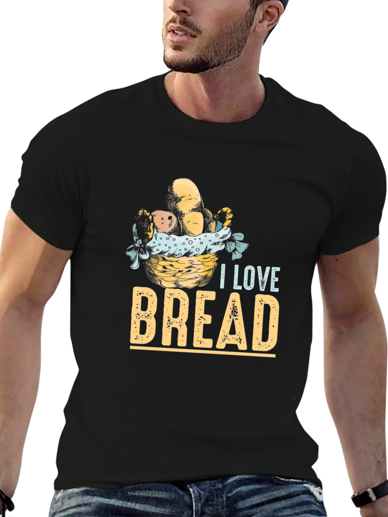 Black I Love Bread Graphic Tee - Unisex Casual T-Shirt view 6