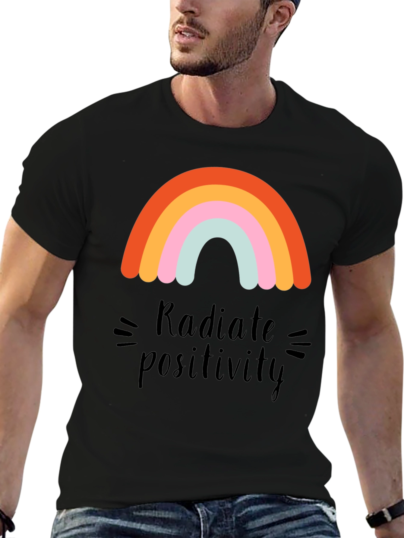 Black Radiate Positivity Rainbow Graphic T-Shirt view 6