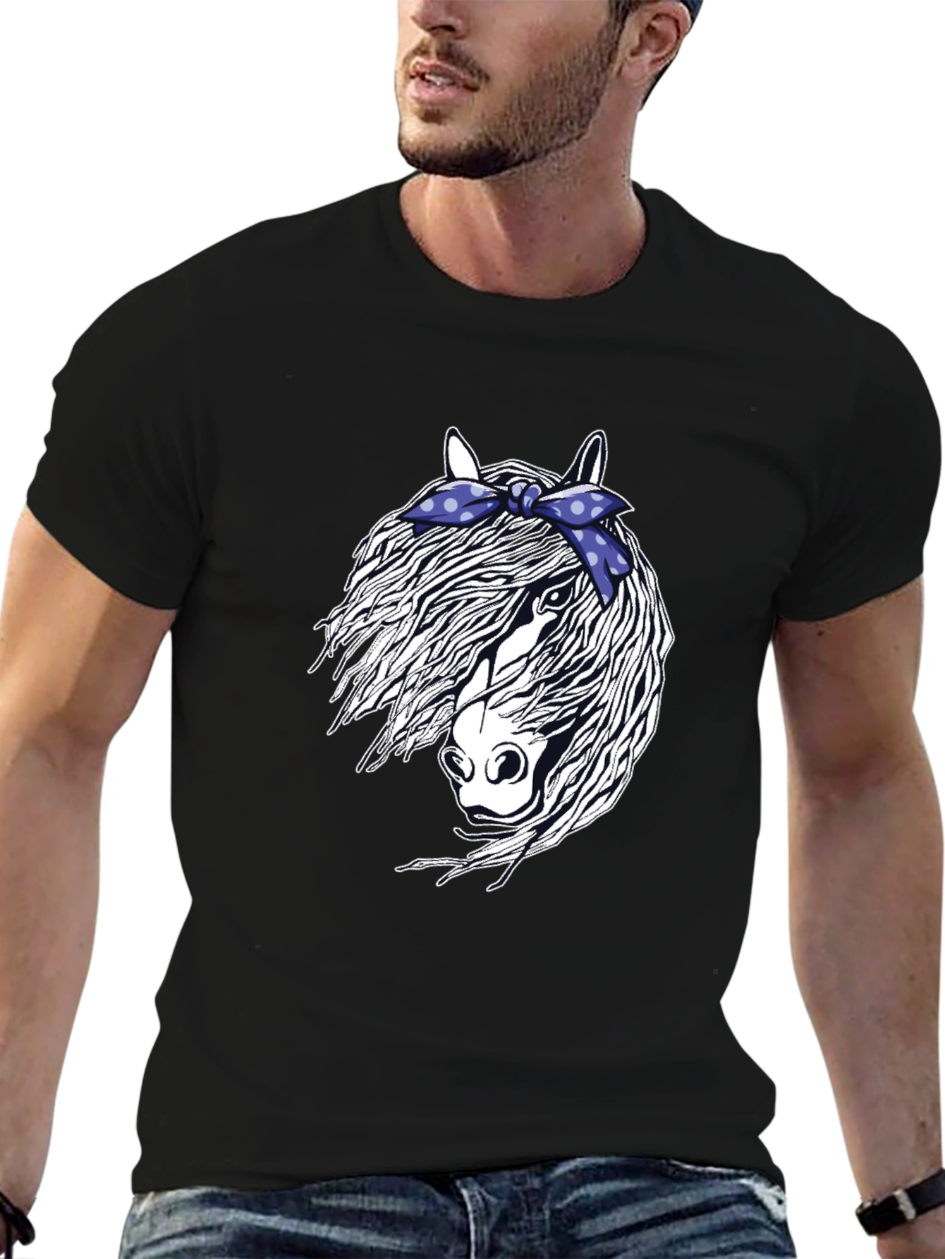 Black Horse with Bandana Graphic Tee view 6