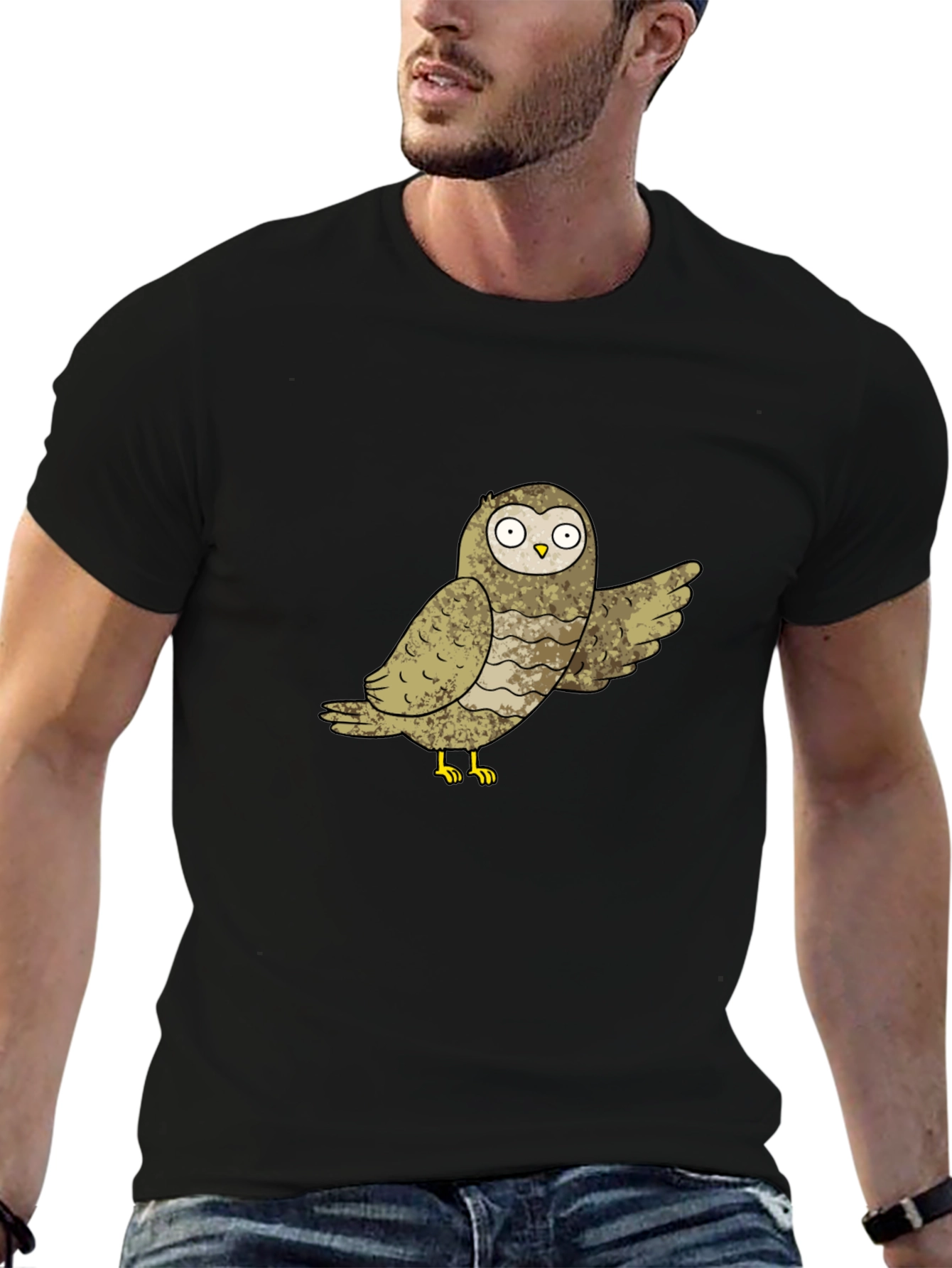 Black Owl Graphic Print Black T-Shirt view 6