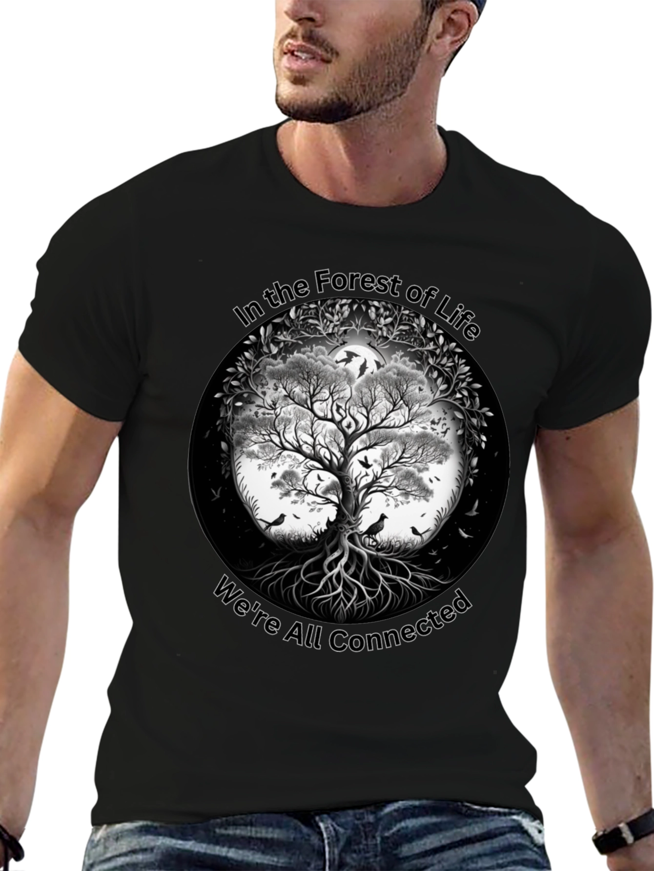 Black In the Forest of Life T-Shirt - Tree Design view 6