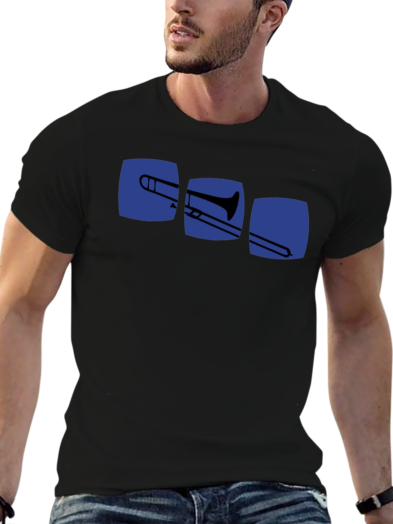 Black Trombone Design Black T-Shirt - Music Lover Tee view 6