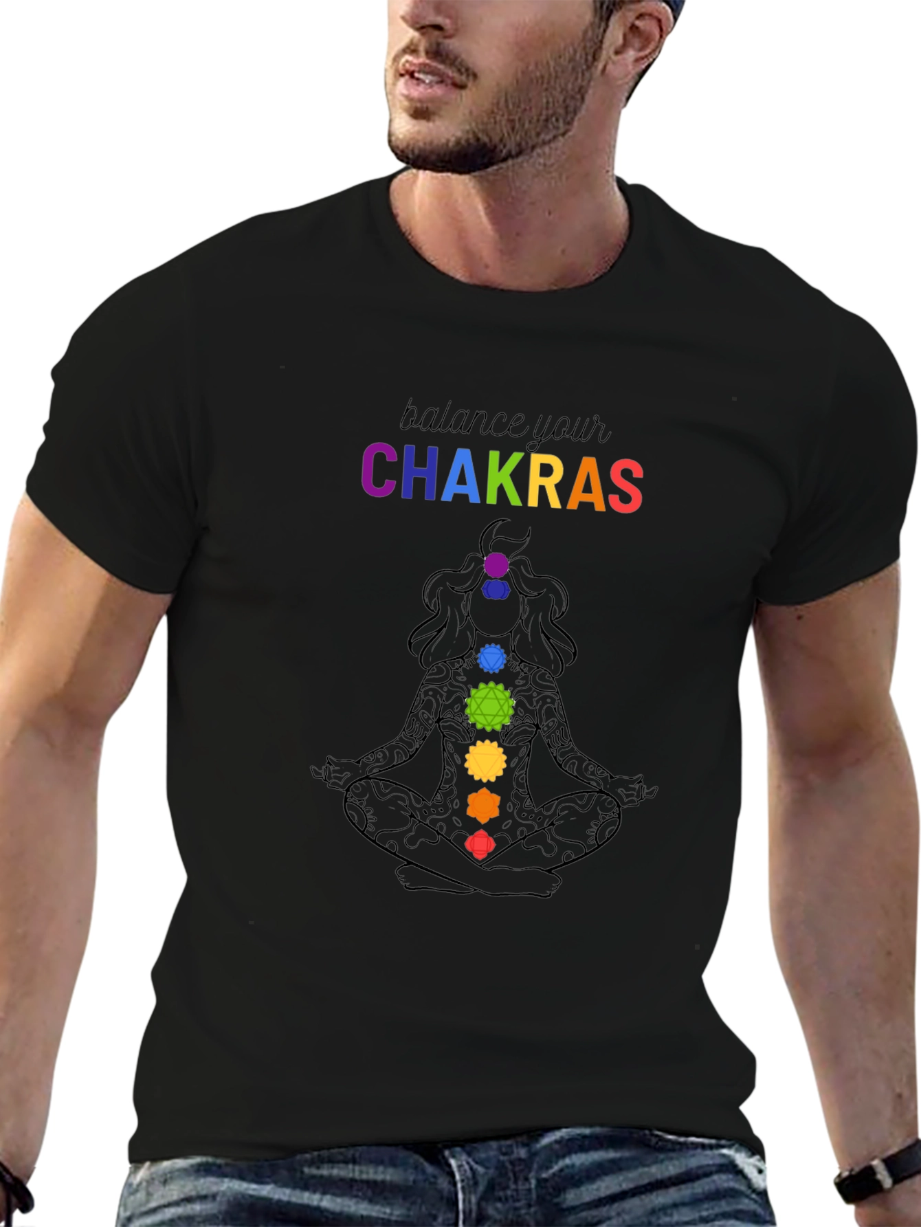 Black Chakra Balance T-Shirt: Meditate in Style view 6