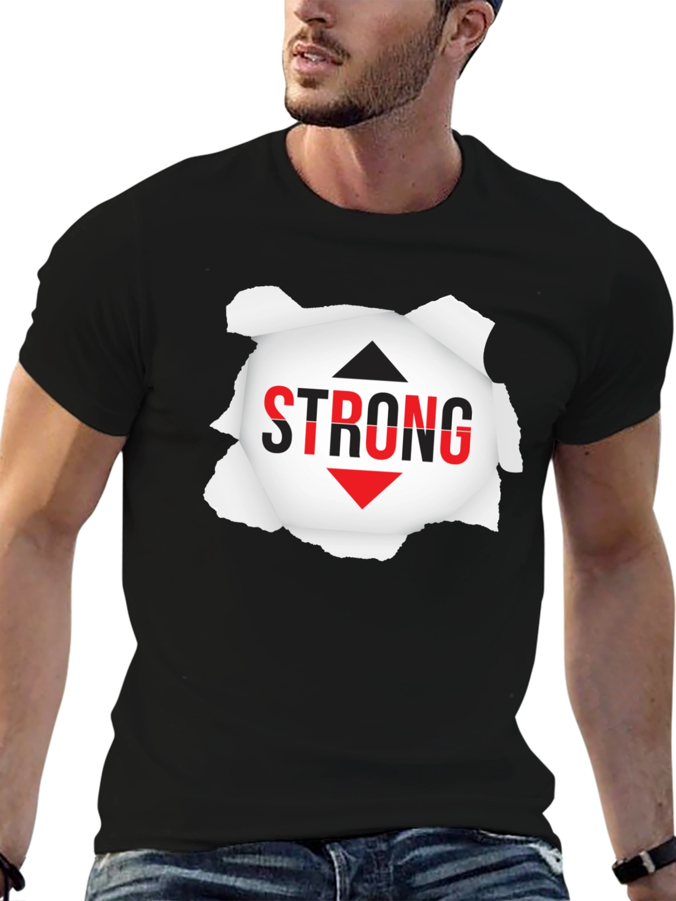 Black Strong Graphic Tee - Black Short Sleeve Shirt view 6