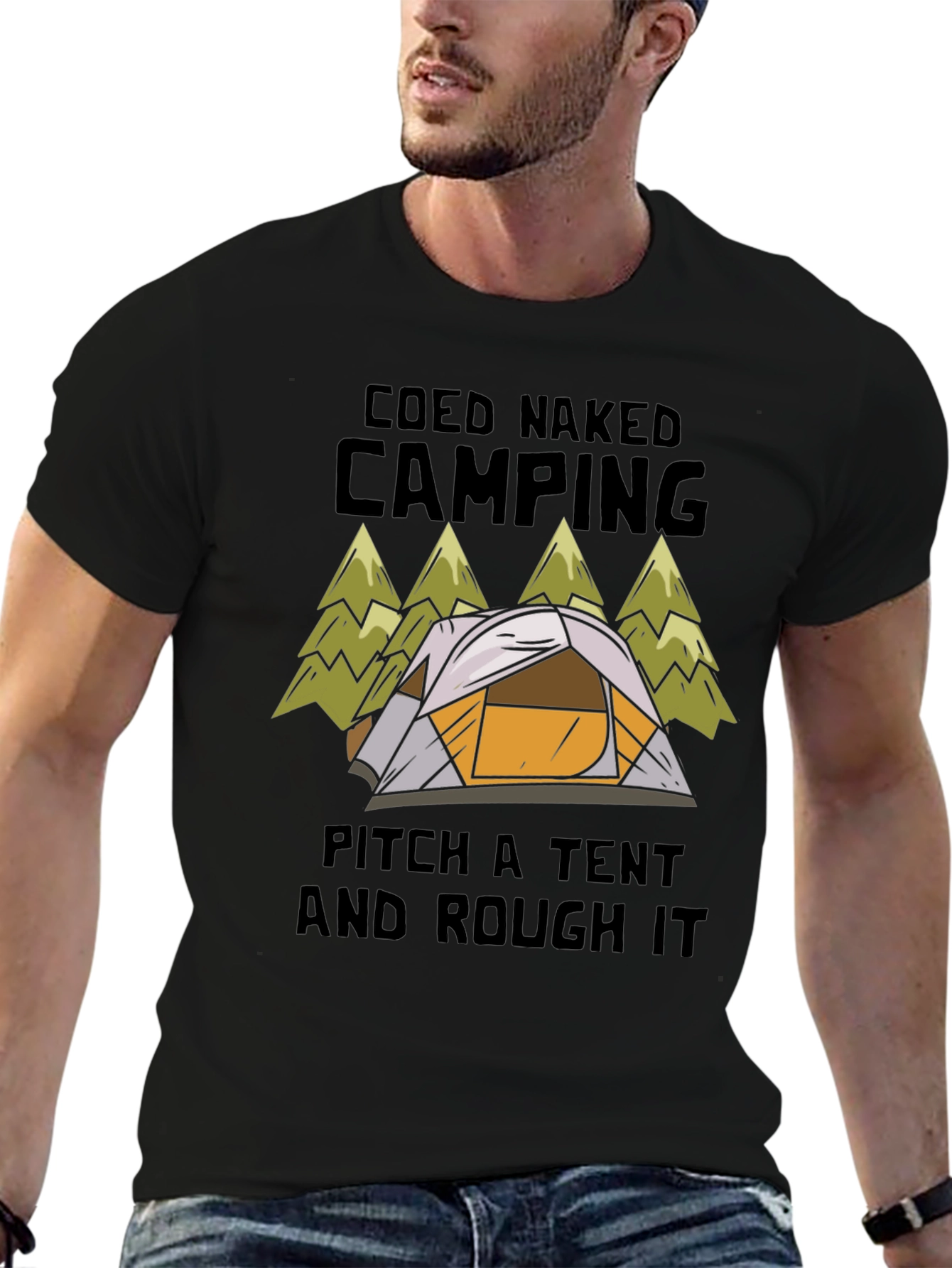 Black Coed Naked Camping Tent T-Shirt view 6