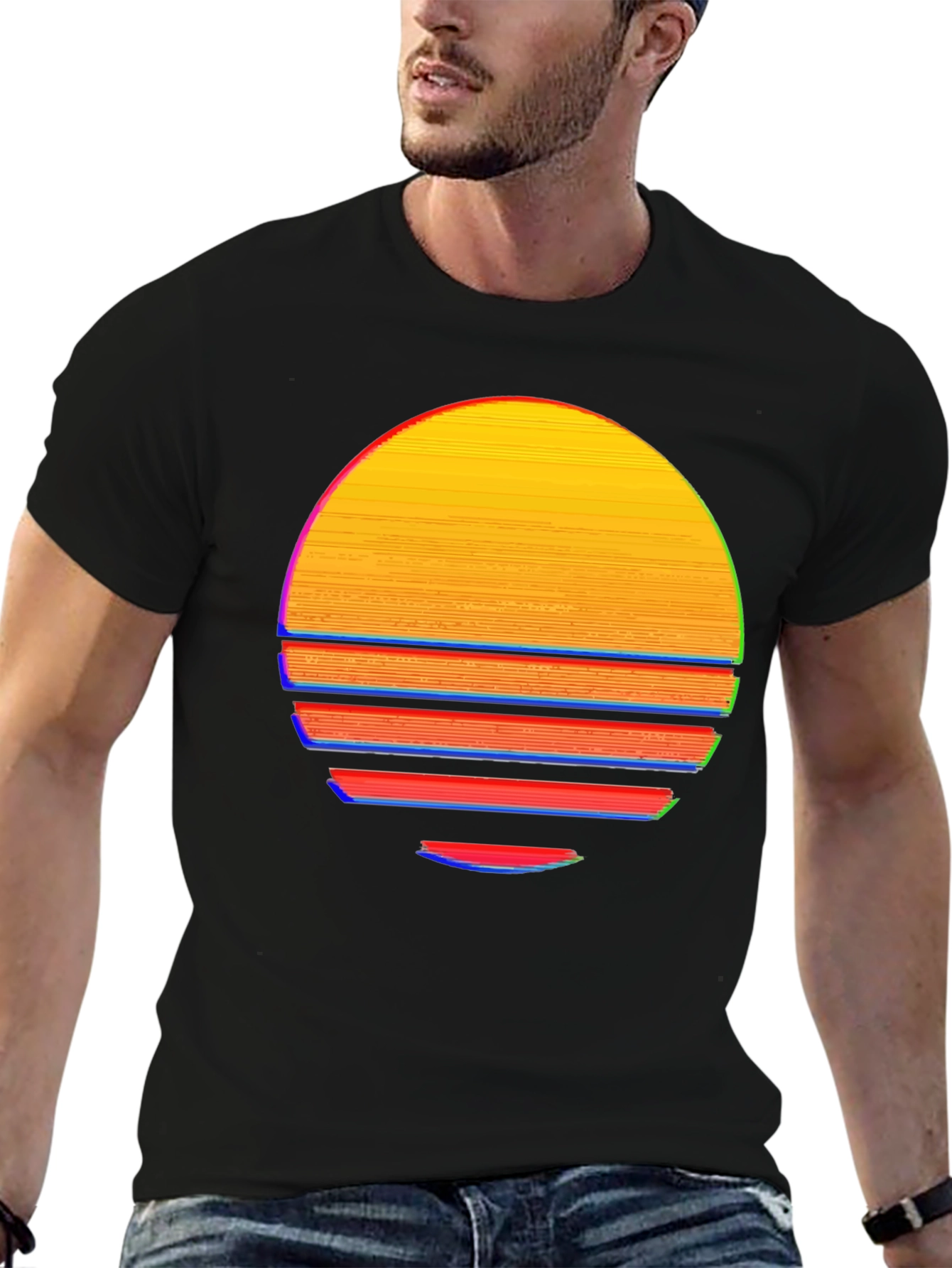 Black Retro Sunset Graphic T-Shirt - Black view 6