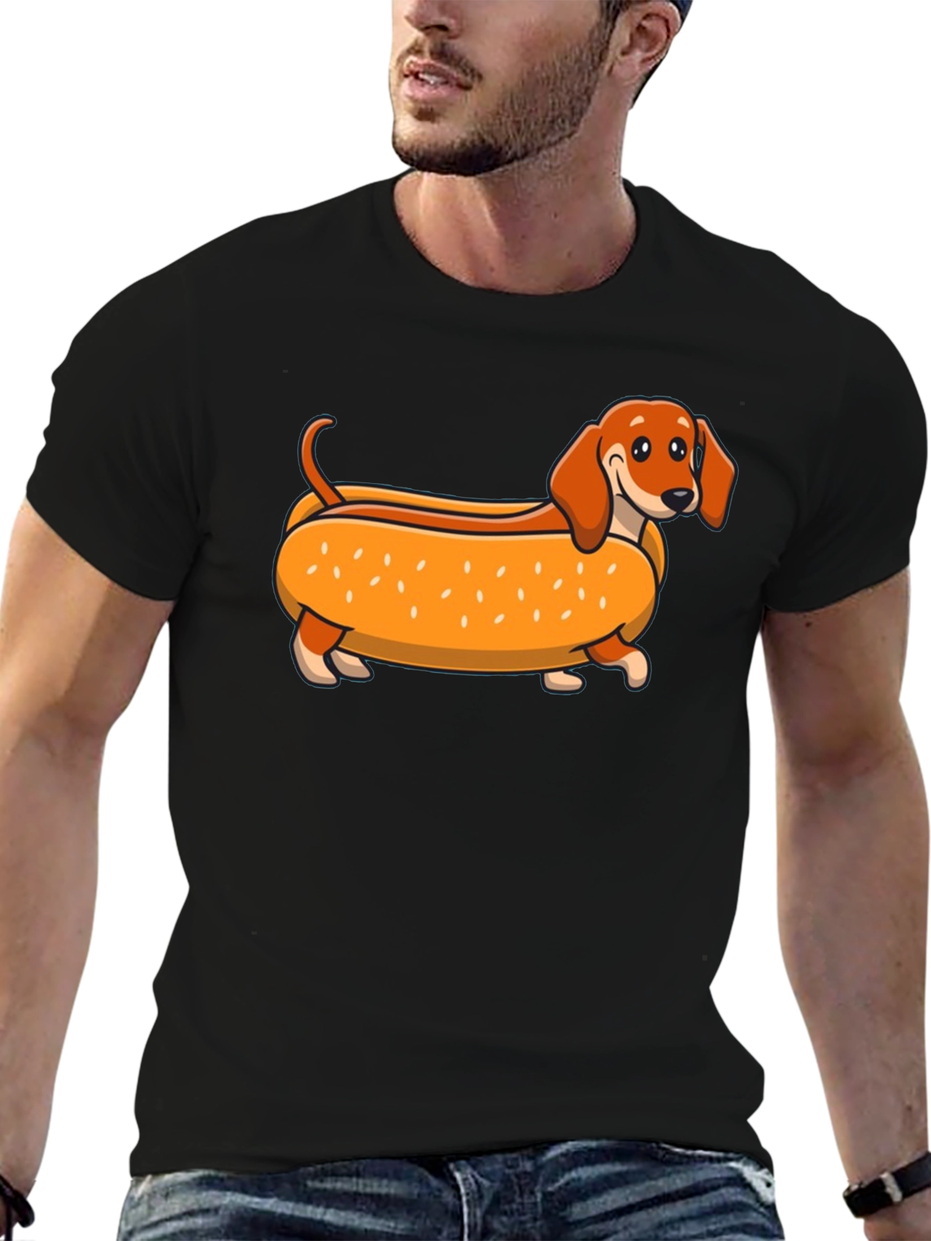 Black Dachshund Hot Dog T-Shirt view 6