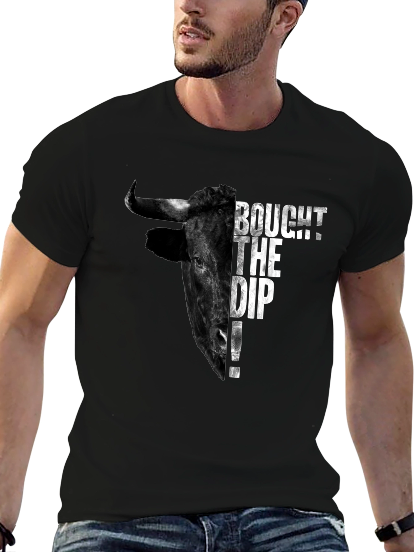 Black BOUGHT THE DIP! Bull Graphic Tee - Black view 6