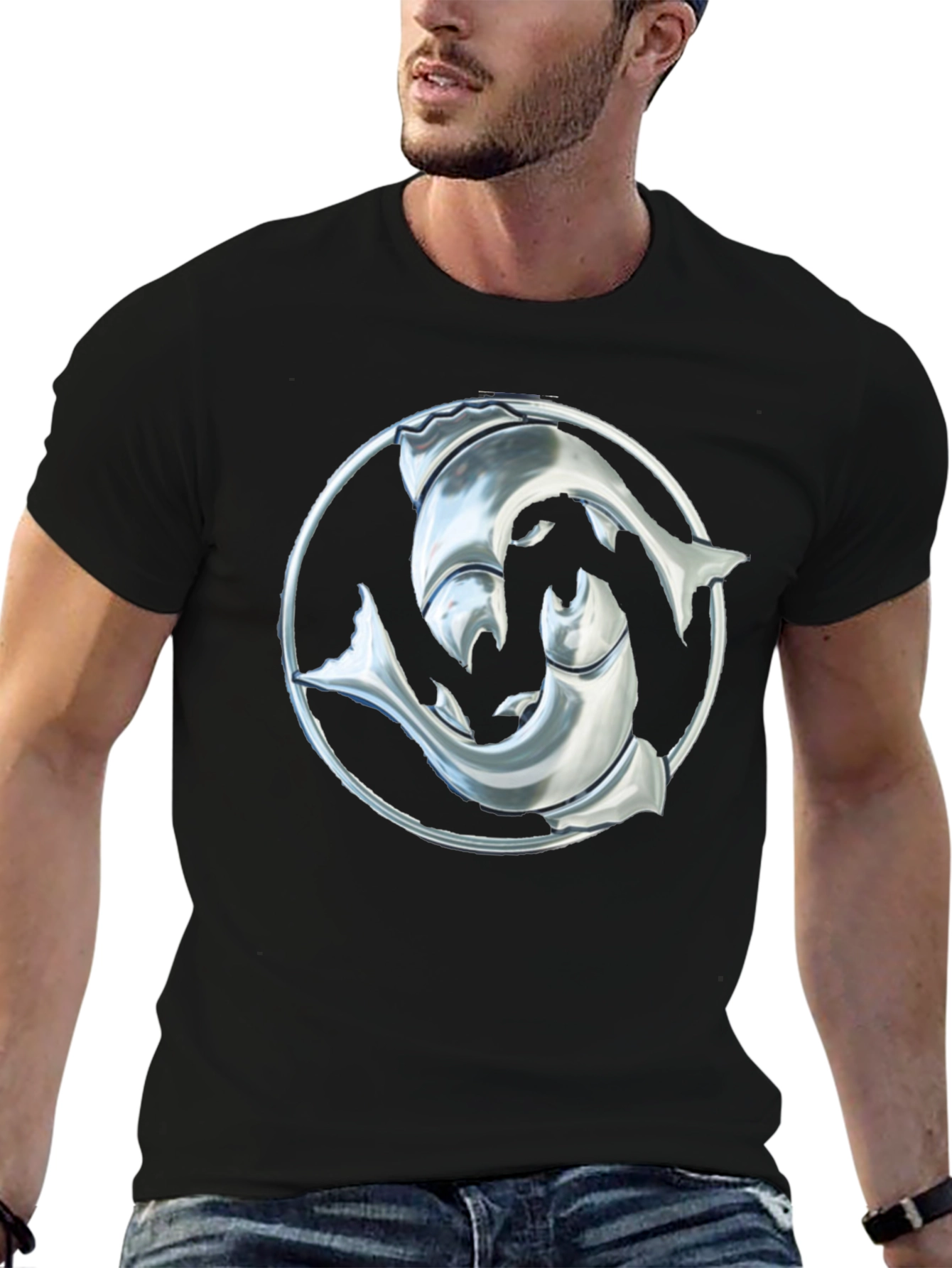 Black Dolphin Yin Yang Graphic Tee - Black Cotton Blend view 6