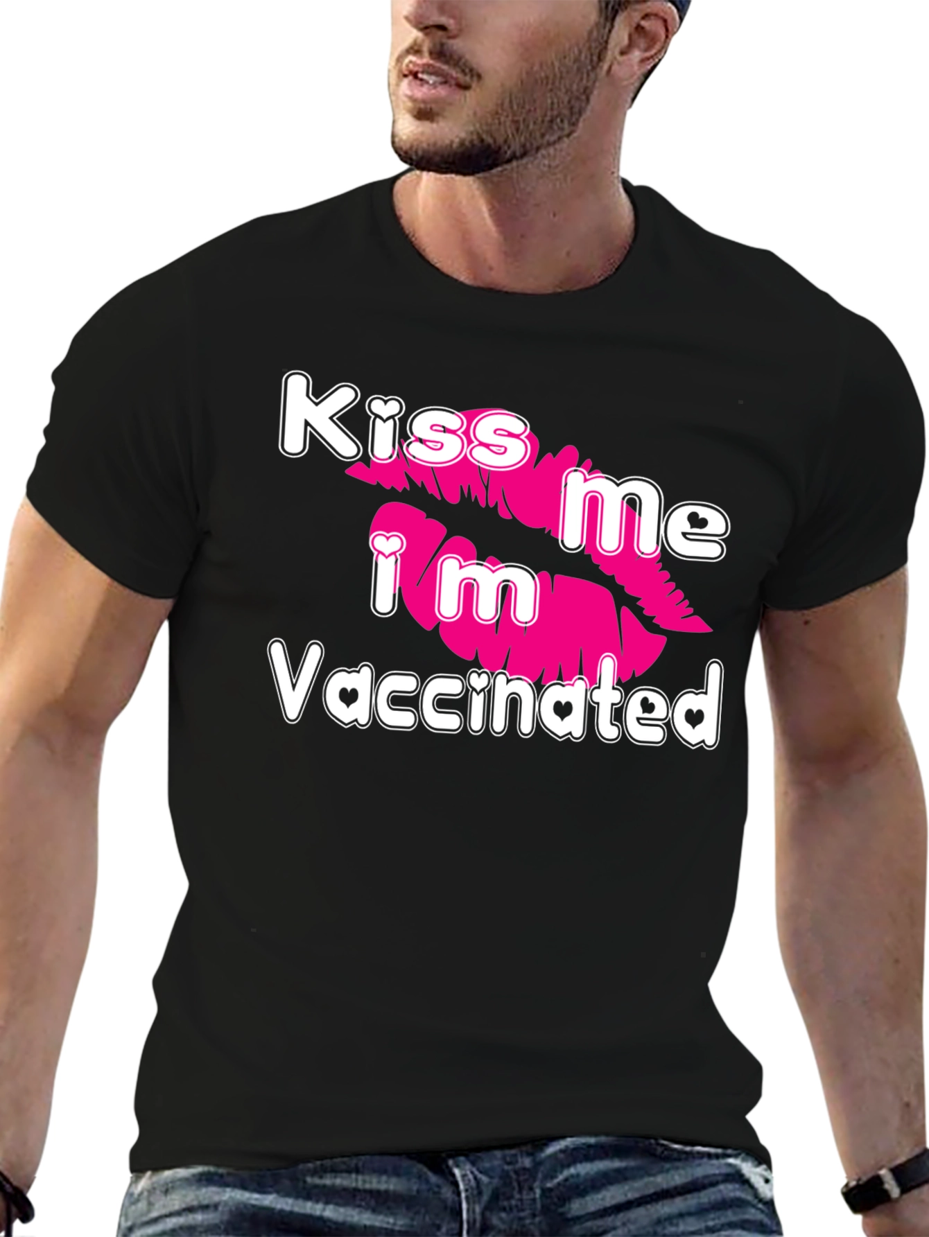 Black Kiss Me I'm Vaccinated T-Shirt view 6