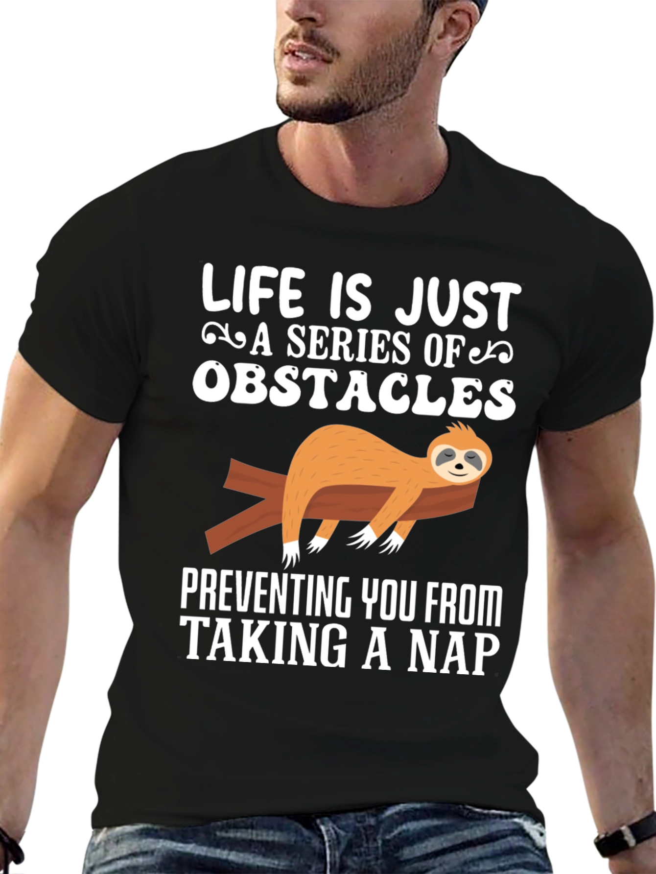 Black Life is Just a Series of Obstacles Sloth Nap T-Shirt view 6