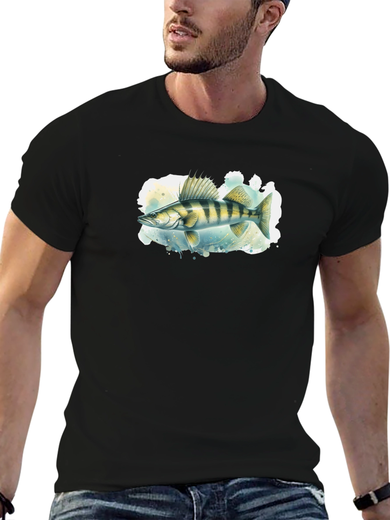 Black Walleye Fish Graphic Black T-Shirt view 6