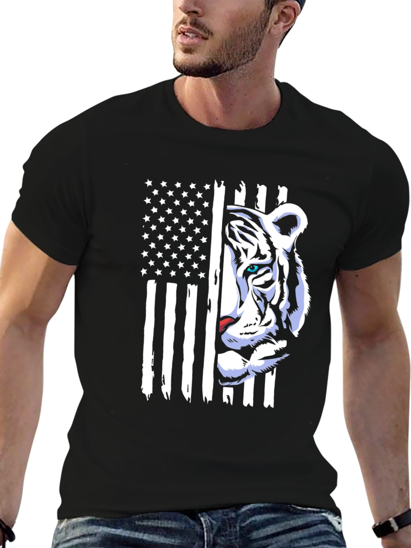 Black Patriotic Tiger Graphic Tee - American Pride view 6