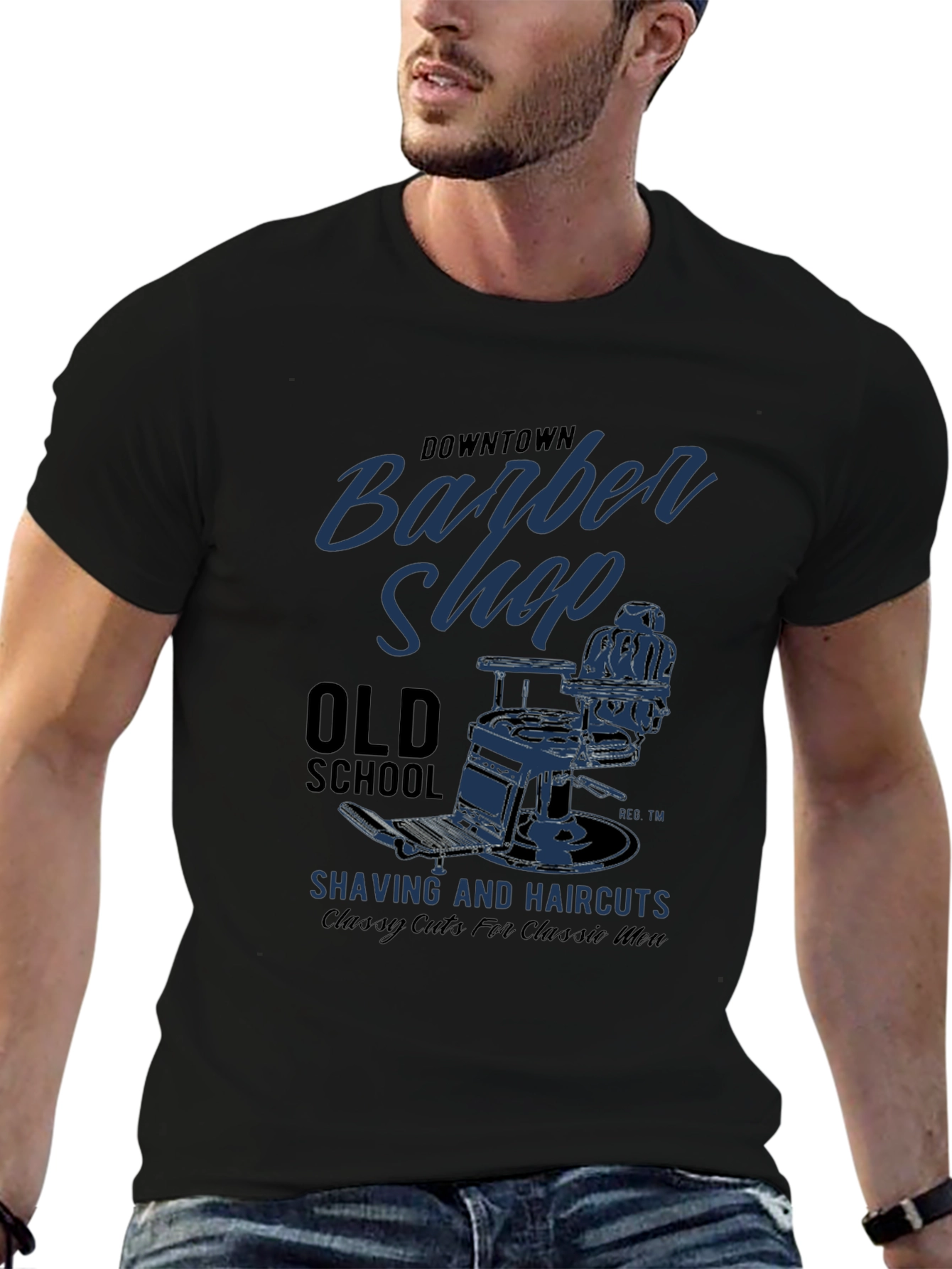 Black Downtown Barber Shop Old School Graphic T-Shirt view 6