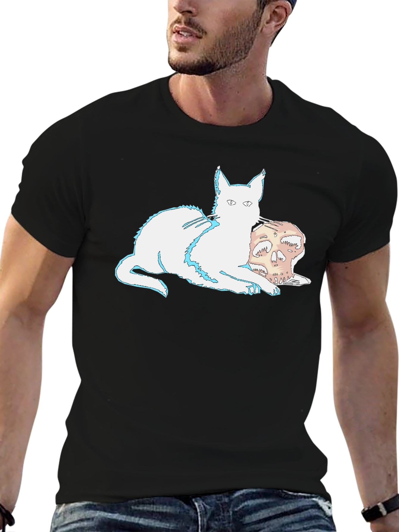 Black Cat and Skull Graphic T-Shirt view 6
