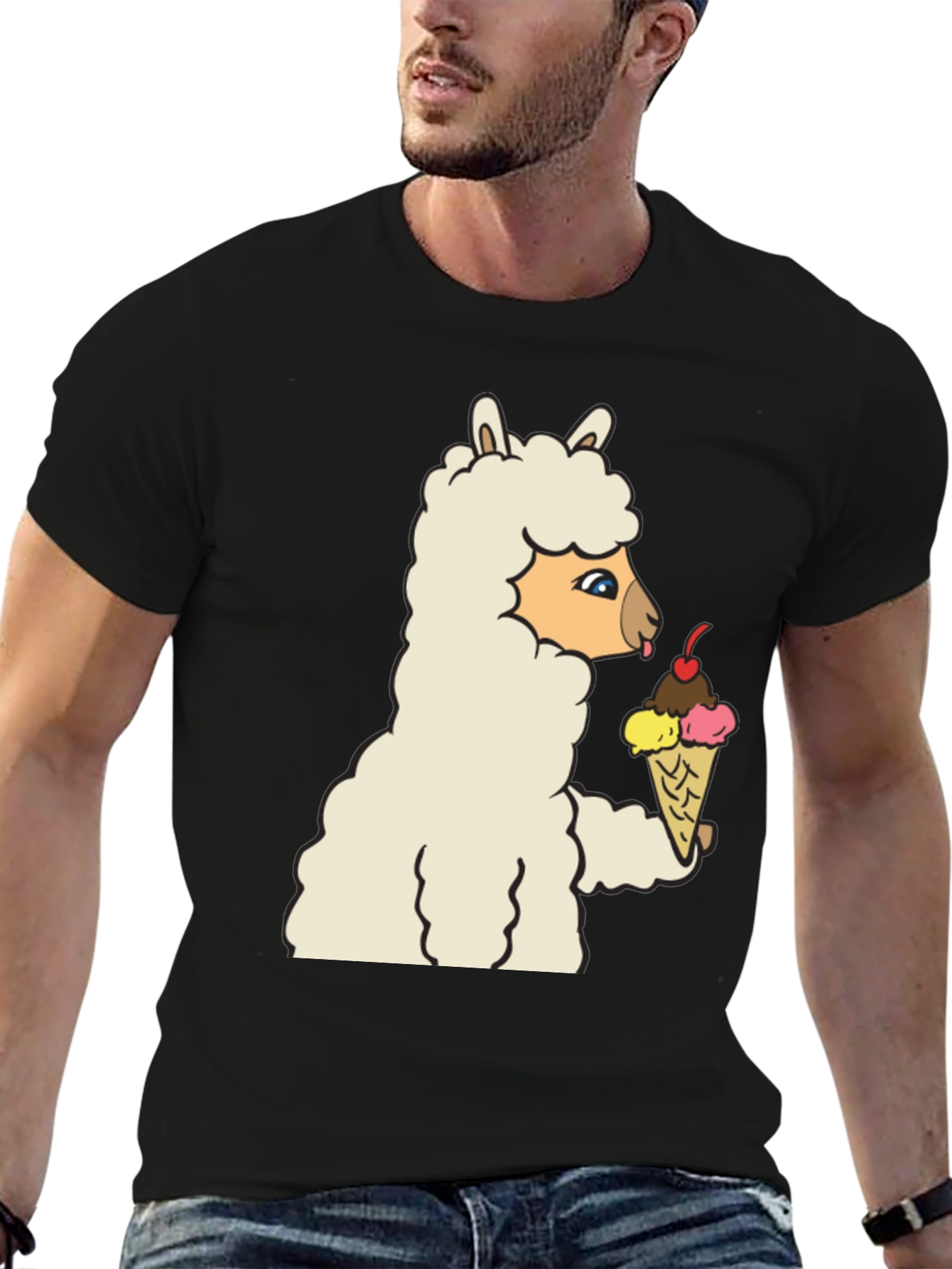 Black Llama Eating Ice Cream Graphic Tee view 6