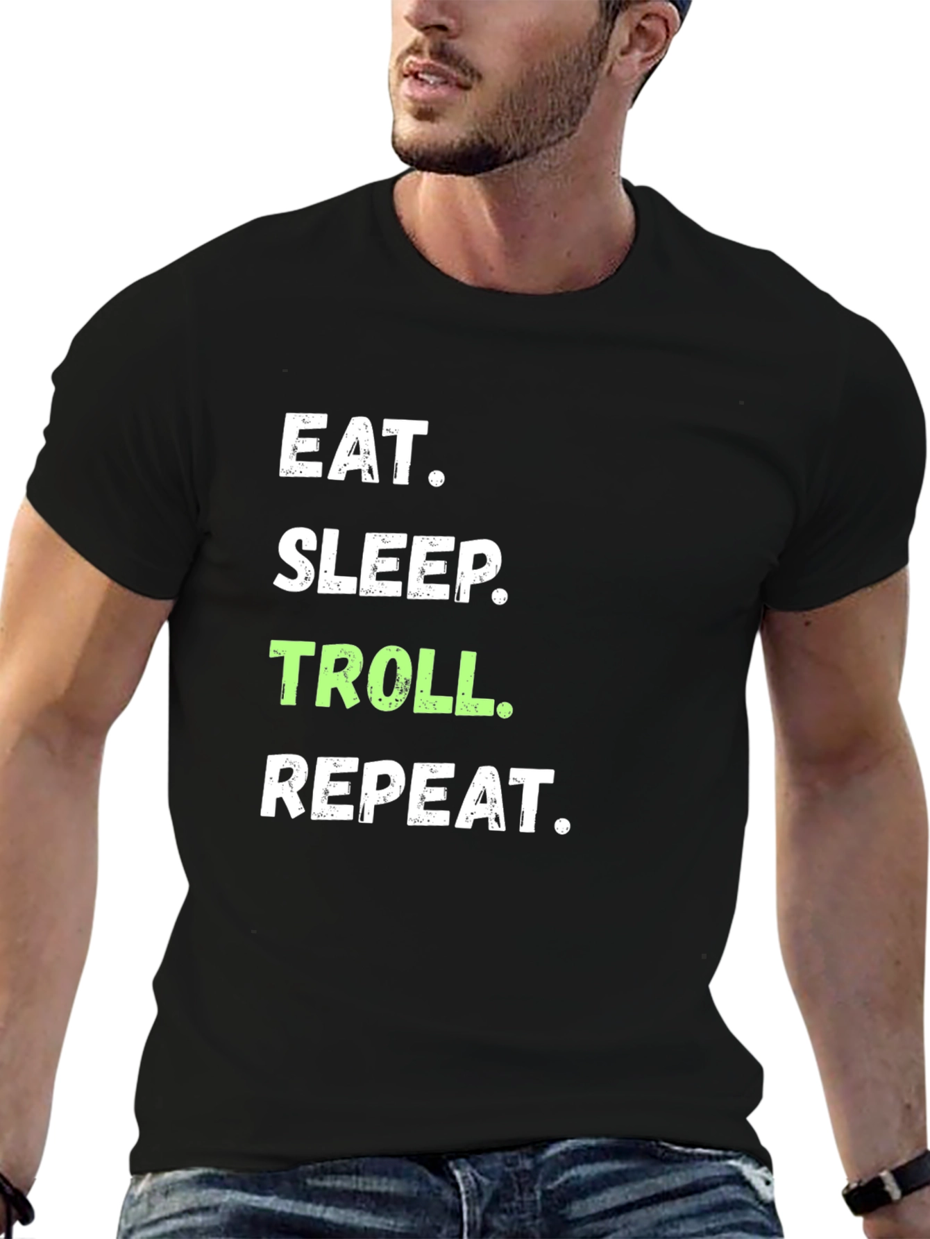 Black Eat Sleep Troll Repeat Graphic T-Shirt view 6