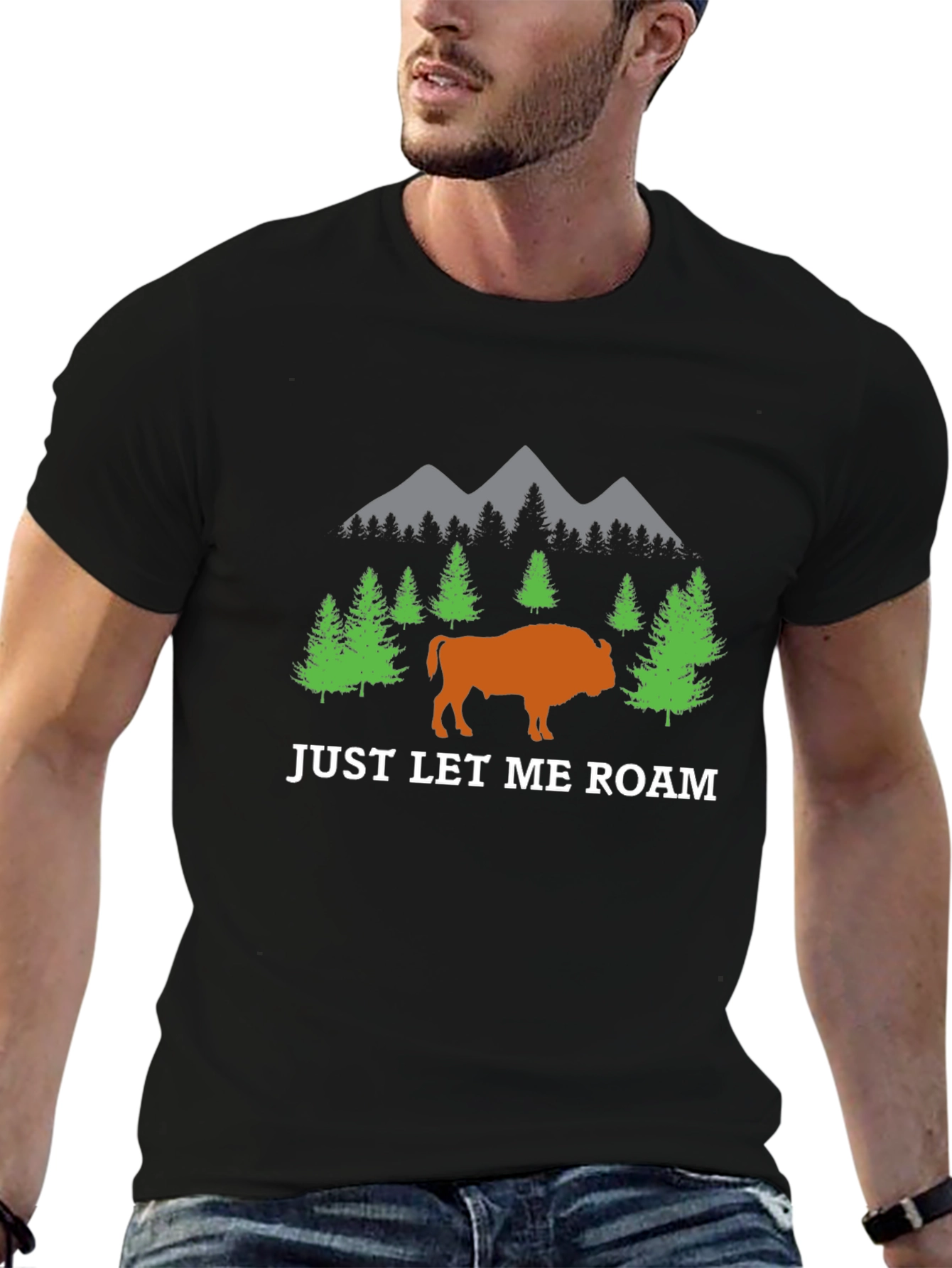 Black Just Let Me Roam Bison Graphic Tee view 6