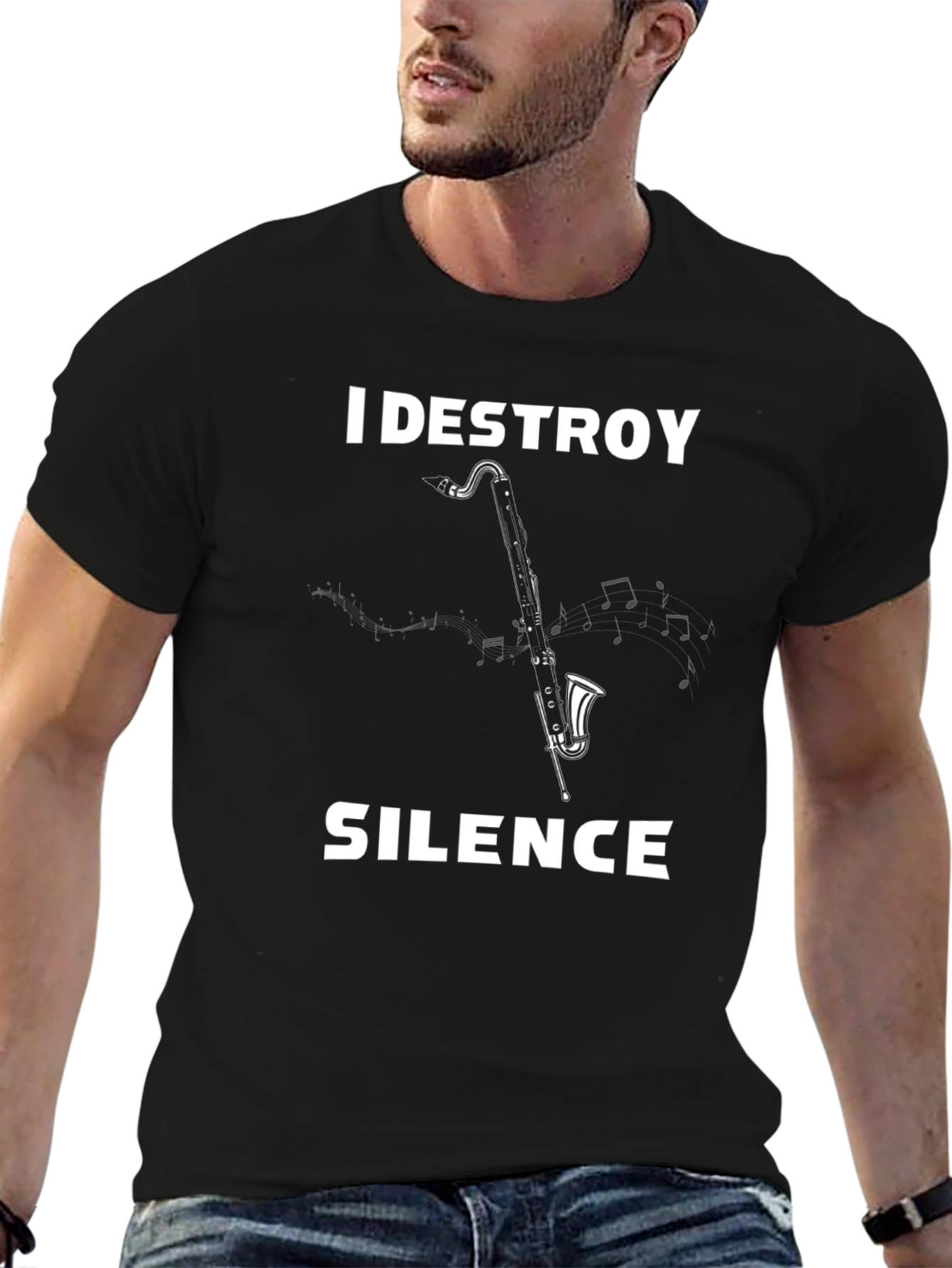 Black I Destroy Silence Bass Clarinet T-Shirt view 6
