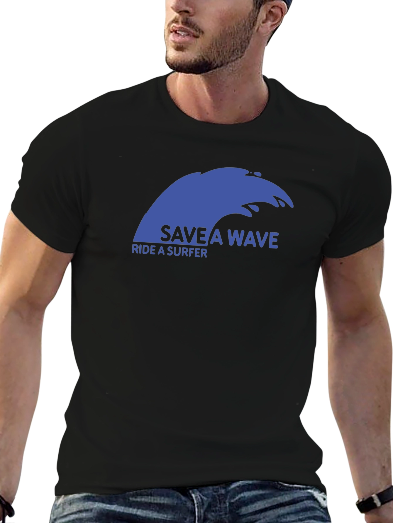 Black Save a Wave T-Shirt - Ride a Surfer! view 6