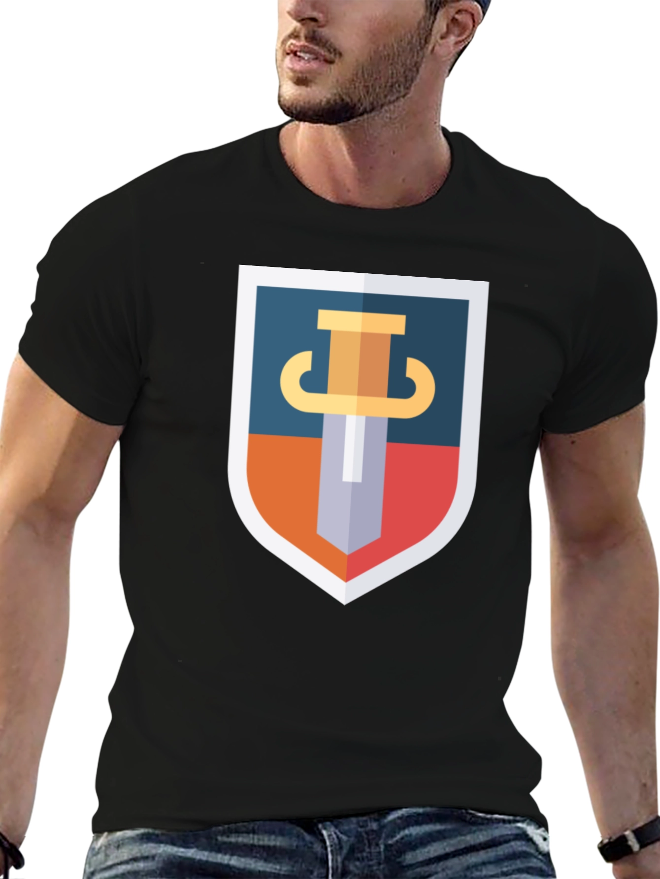 Black Sword Shield Graphic Tee - Black Cotton T-Shirt view 6