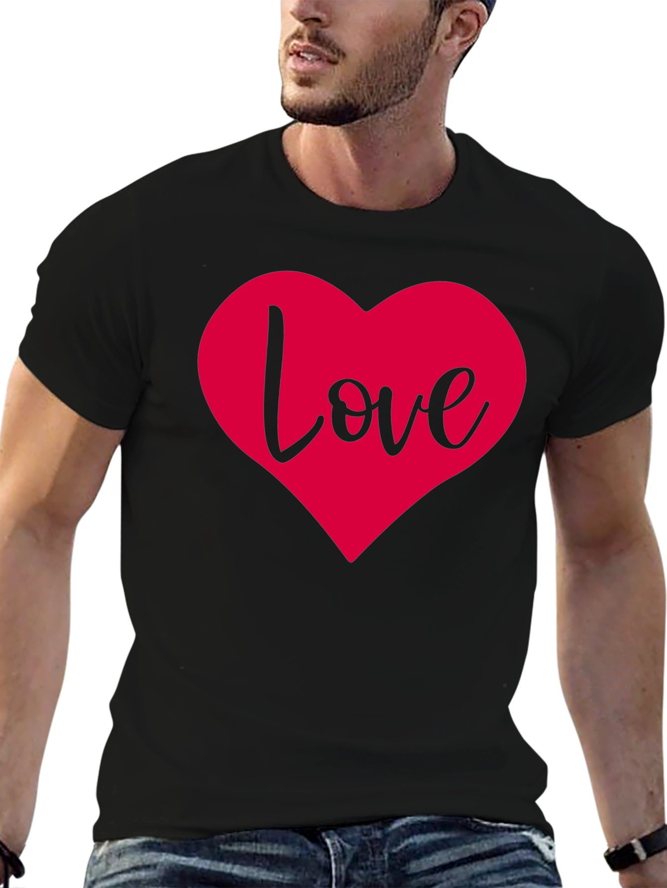 Black Love Heart Graphic Black T-Shirt view 6