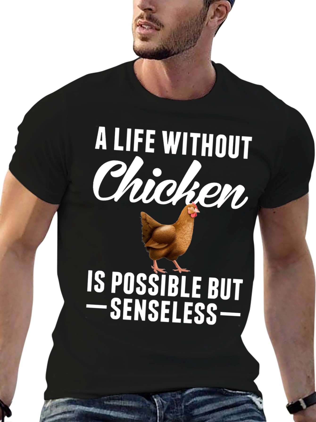 Black Funny Chicken Lover T-Shirt - A Life Without Chicken view 6