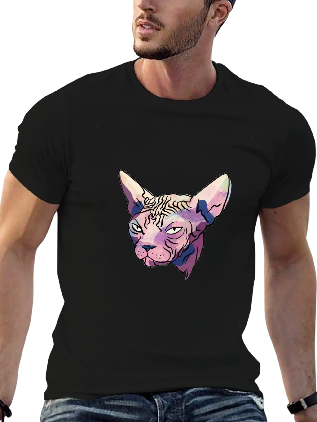 Black Sphynx Cat Graphic T-Shirt - Unique Design view 6