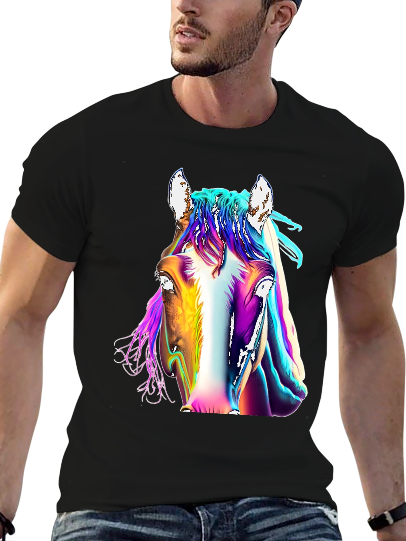 Black Colorful Horse Graphic Tee - Unisex T-Shirt view 6