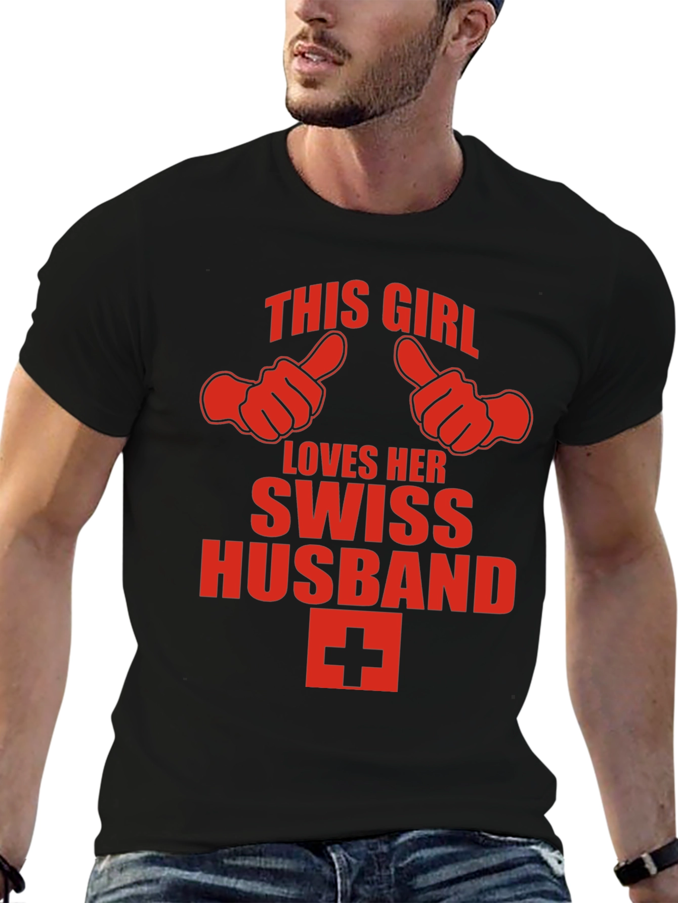 Black Funny Swiss Husband Graphic Tee view 6