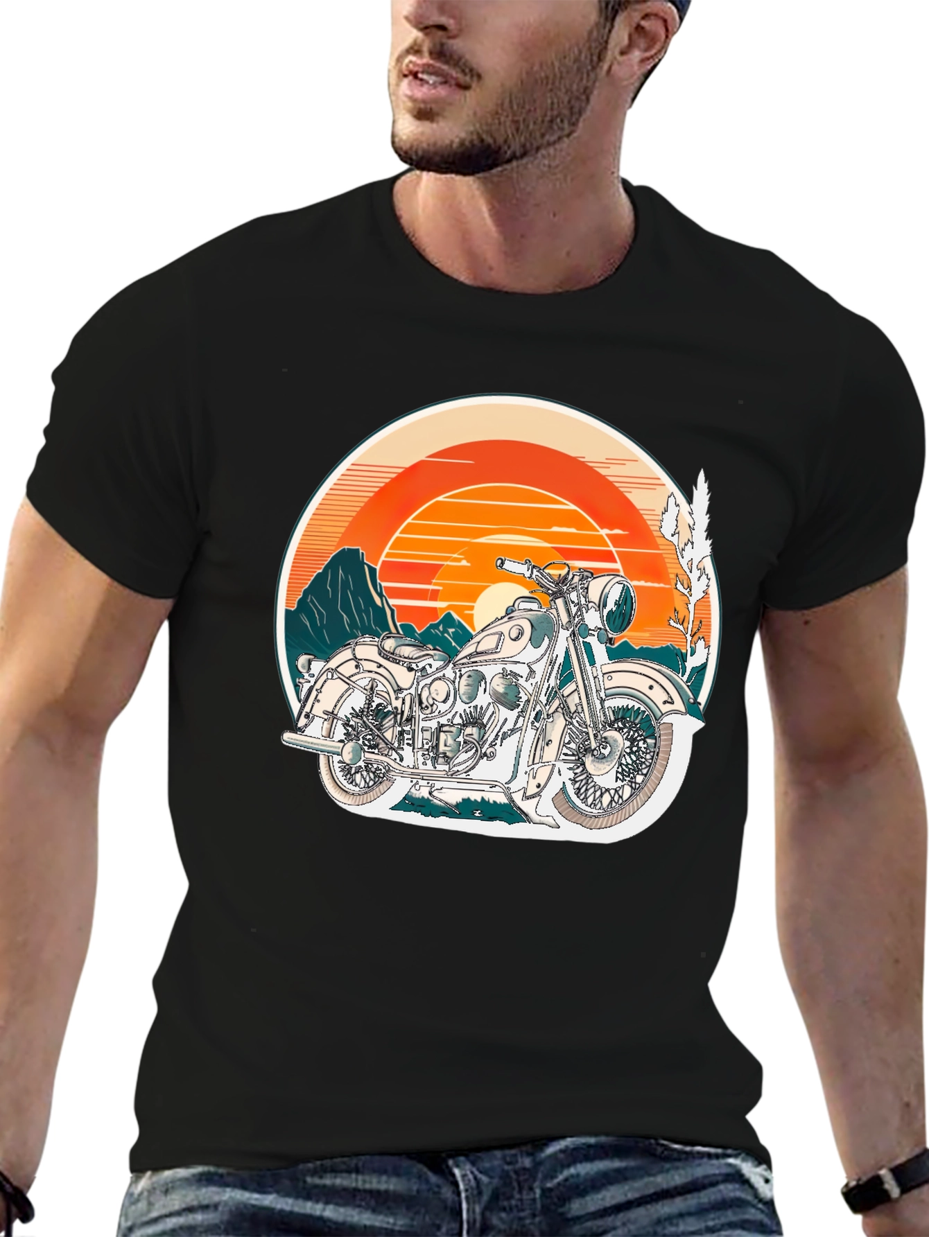 Black Vintage Motorcycle Graphic T-Shirt - Retro Style view 6