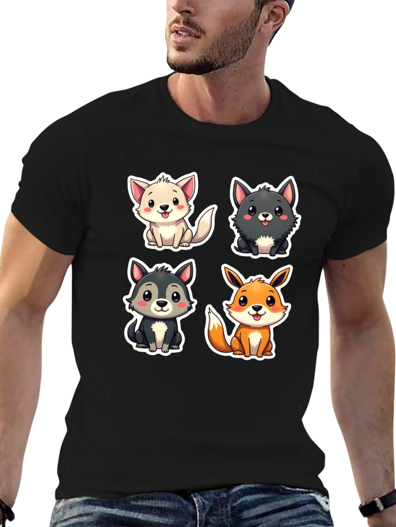 Black Cute Cartoon Animal T-Shirt view 6