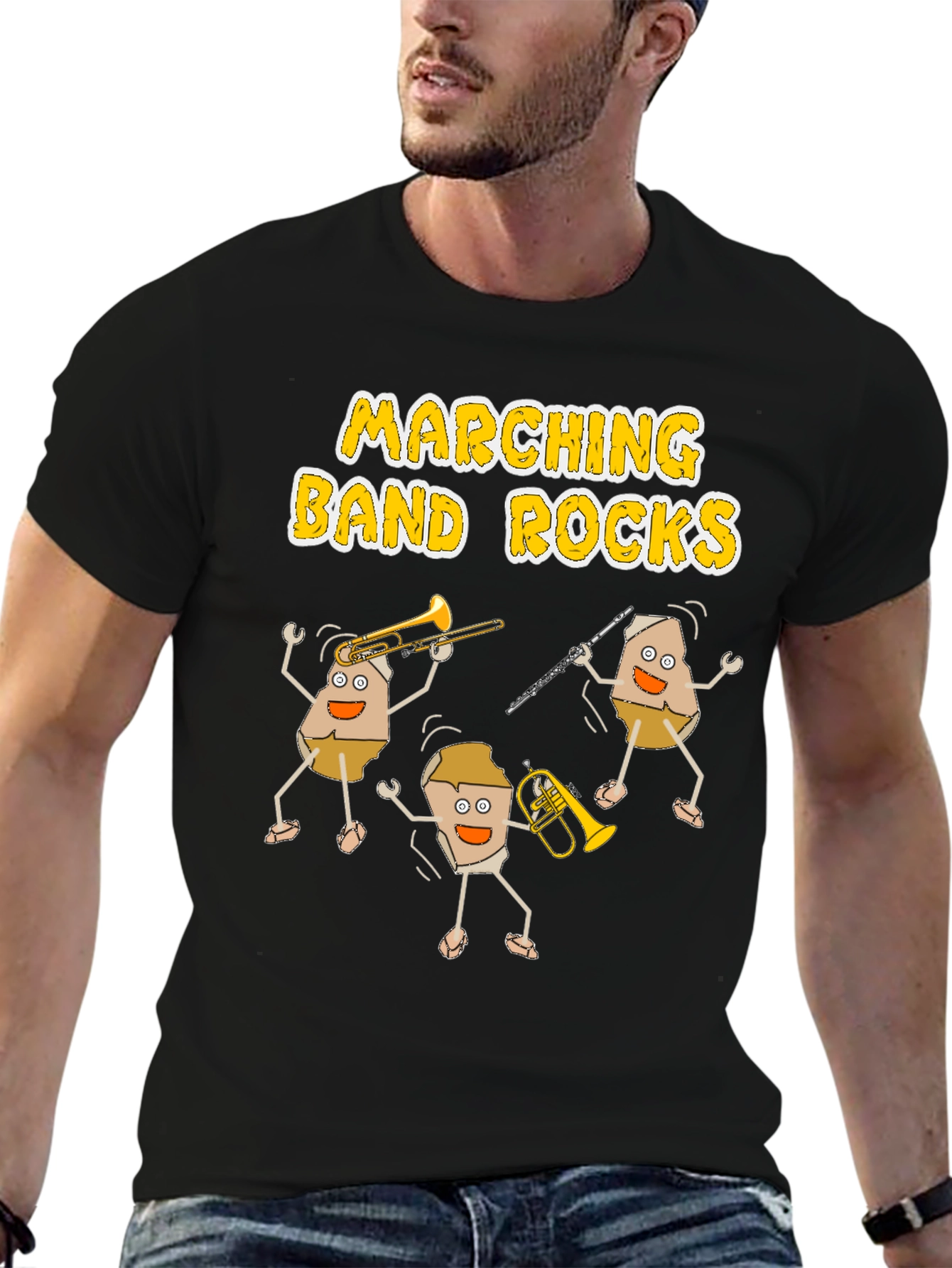 Black Marching Band Rocks Funny T-Shirt - Music Lover Tee view 6