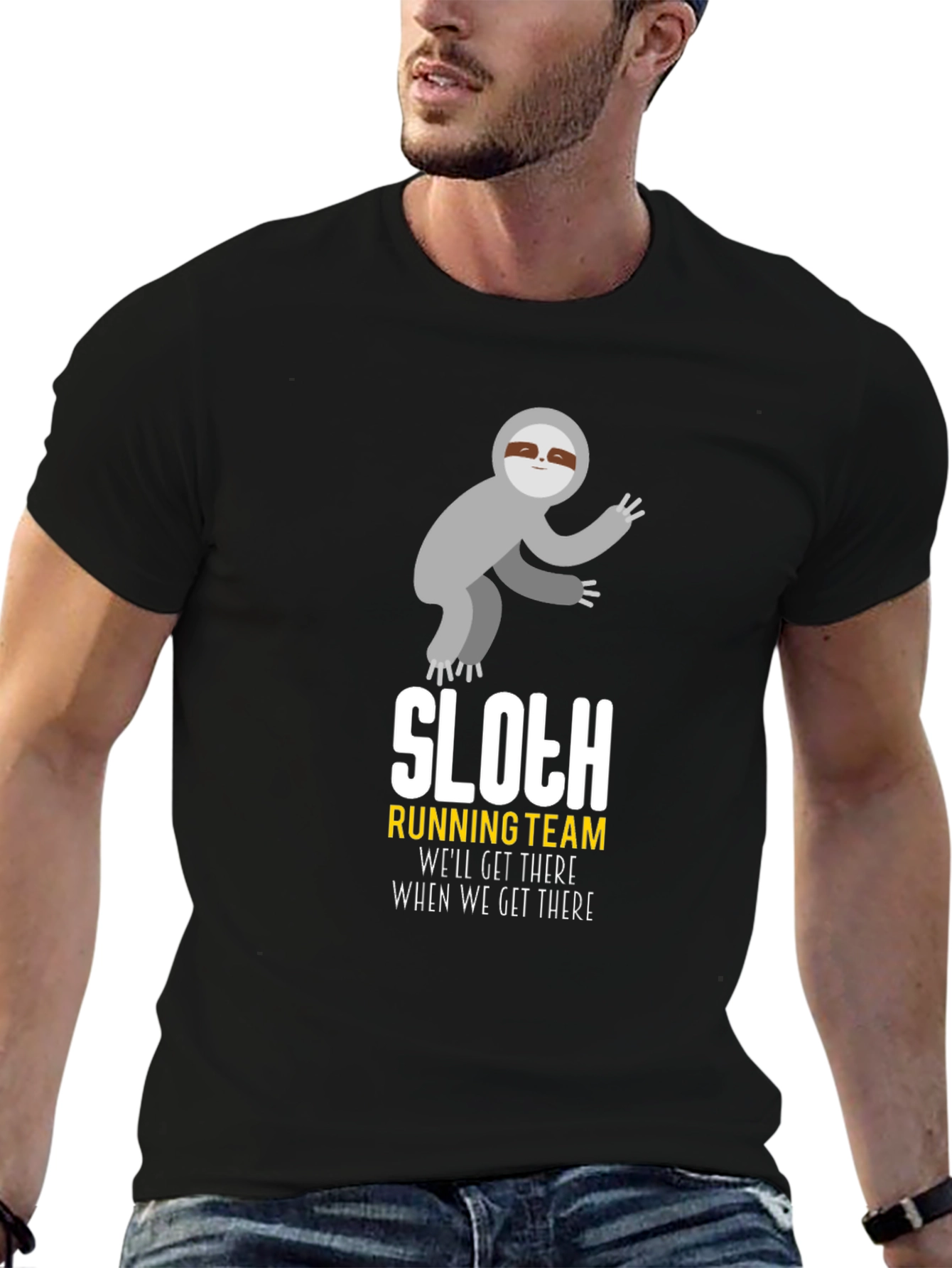 Black Sloth Running Team T-Shirt - Funny Graphic Tee view 6