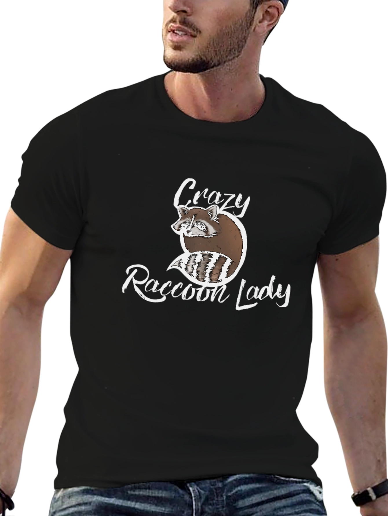 Black Crazy Raccoon Lady Graphic T-Shirt view 6